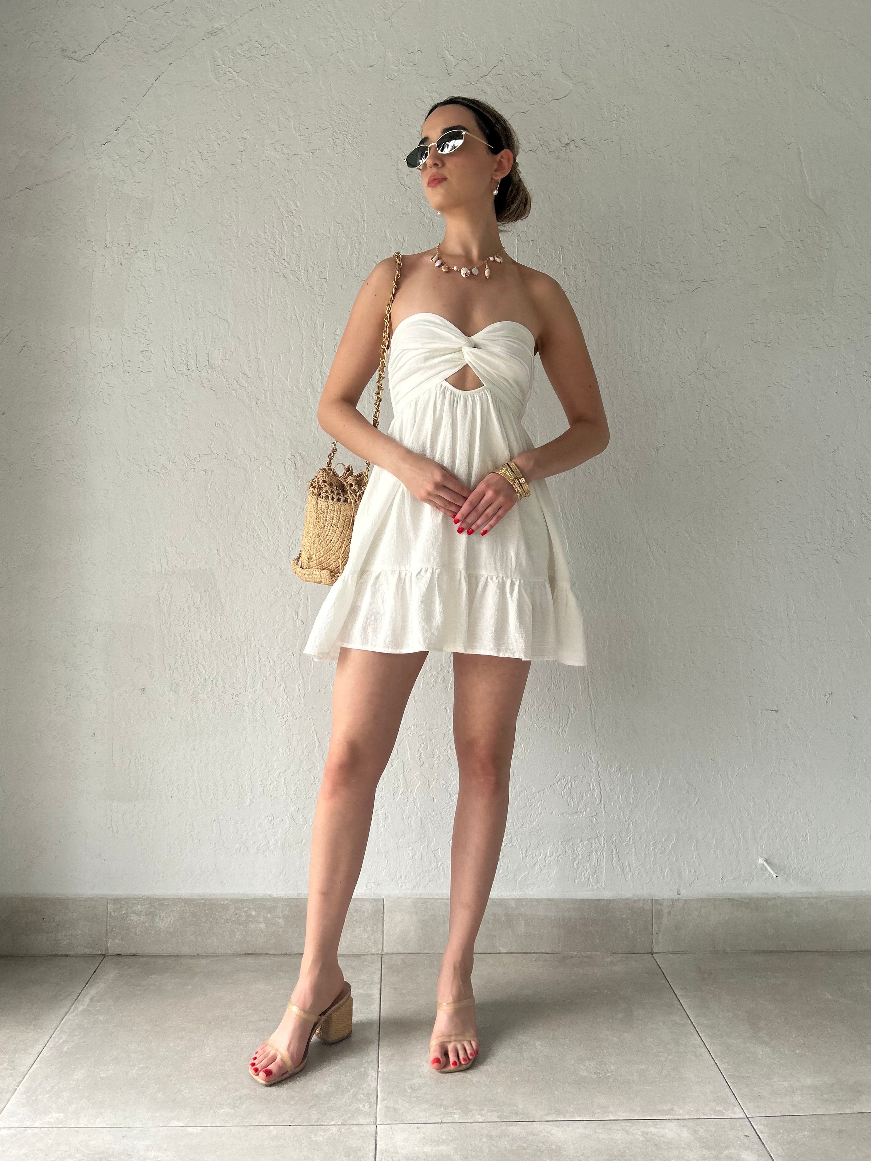 SANTORINI STRAPLESS COTTON MINI DRESS