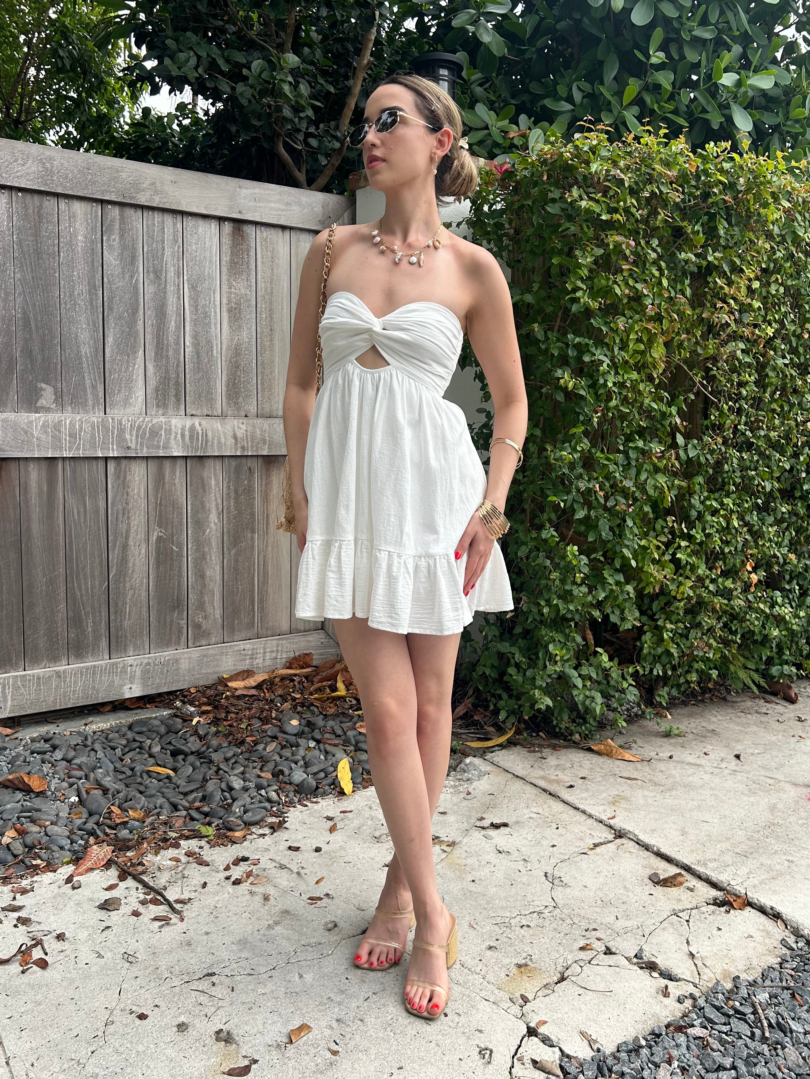 SANTORINI STRAPLESS COTTON MINI DRESS