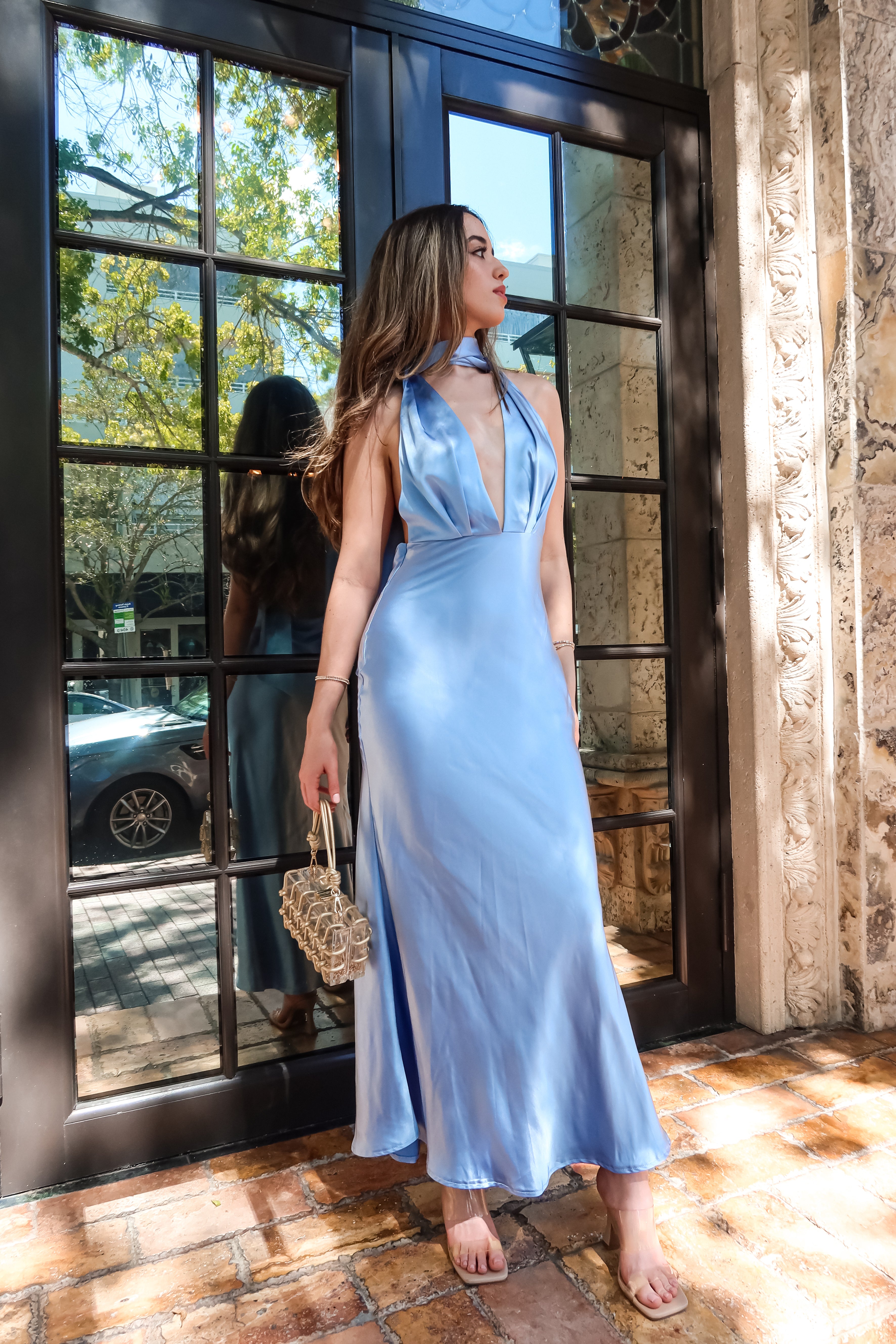 IT’S FATE SATIN MAXI DRESS-BLUE