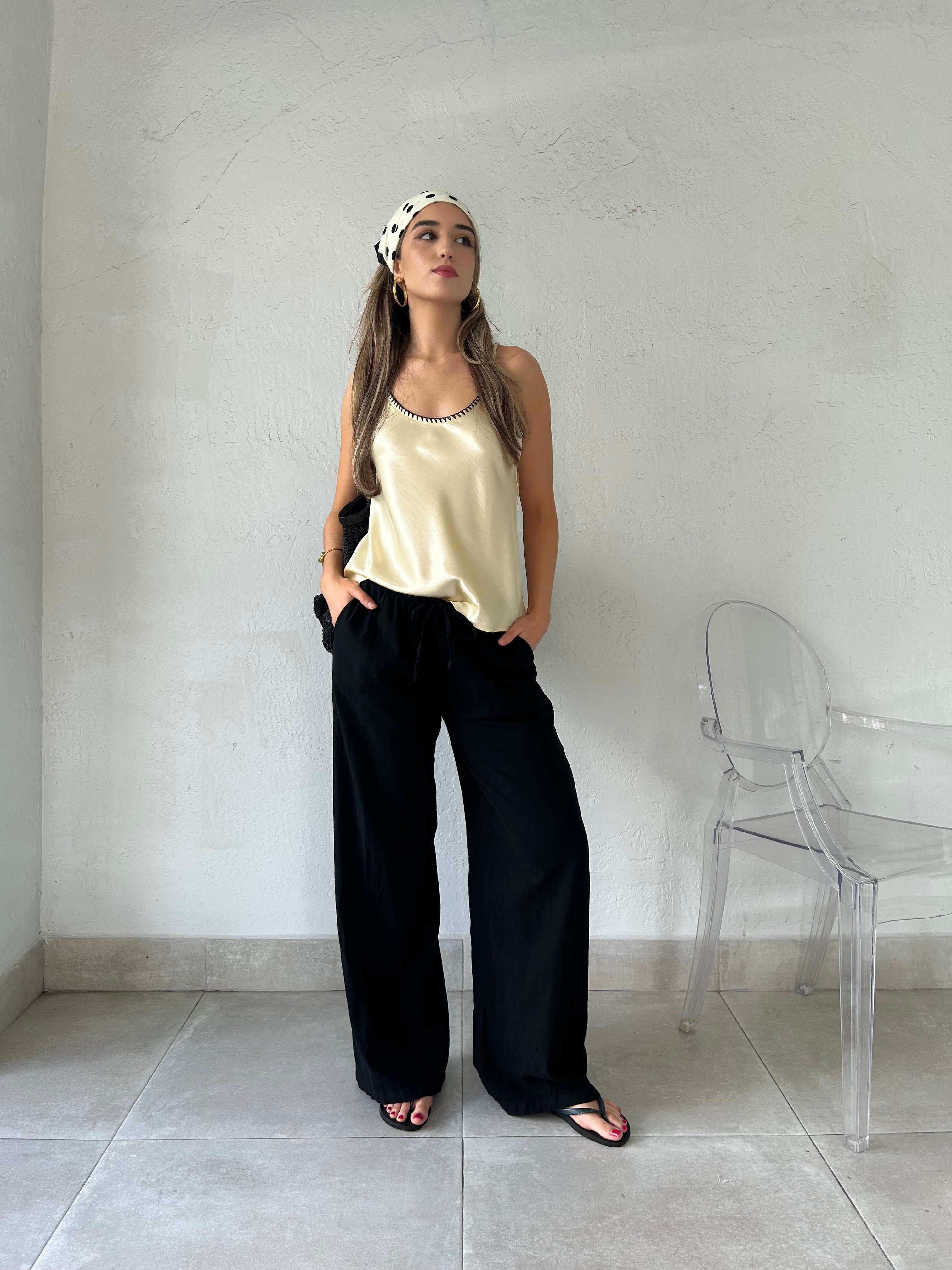 BELLA STITCH TRIM SATIN CAMI-BANANA