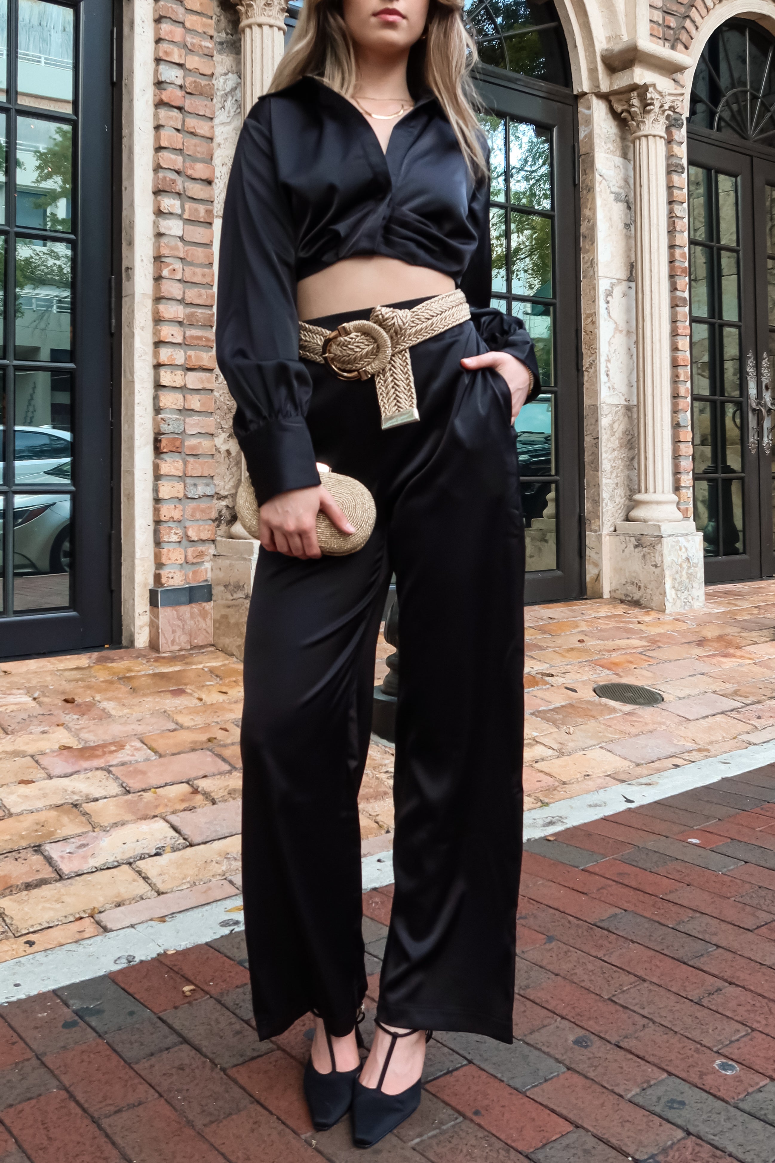 ALL THE WAY SATIN PANTS BLACK