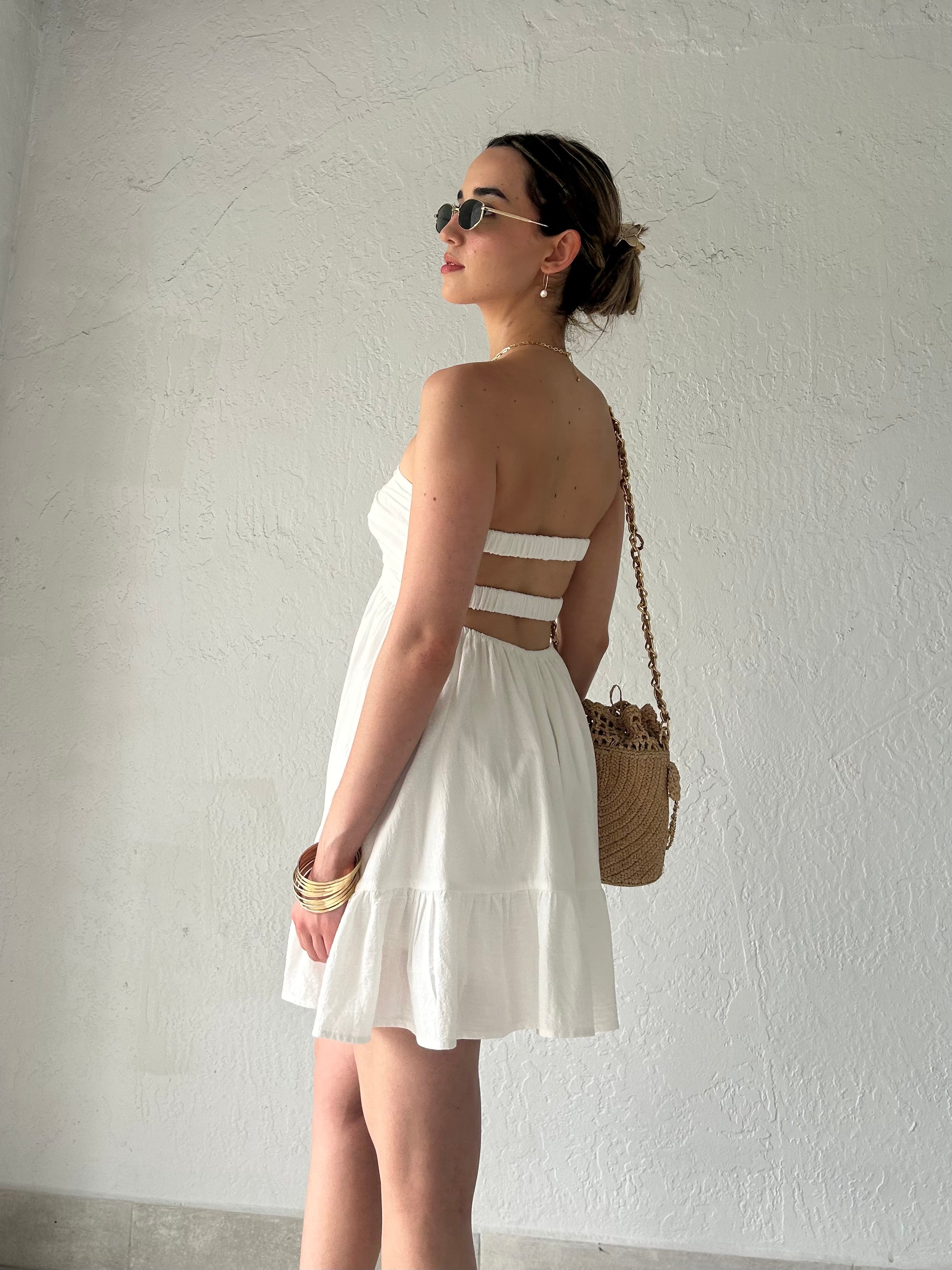 SANTORINI STRAPLESS COTTON MINI DRESS