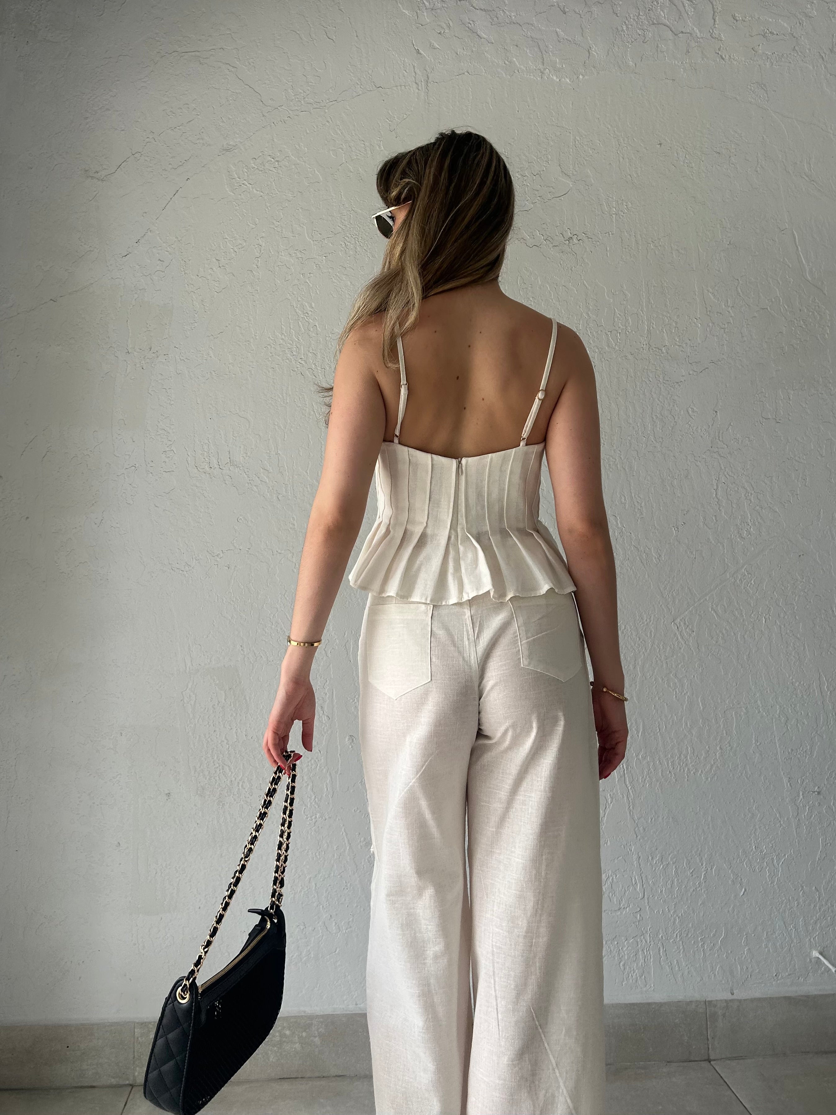 CURACAO PLEATED LINEN TOP