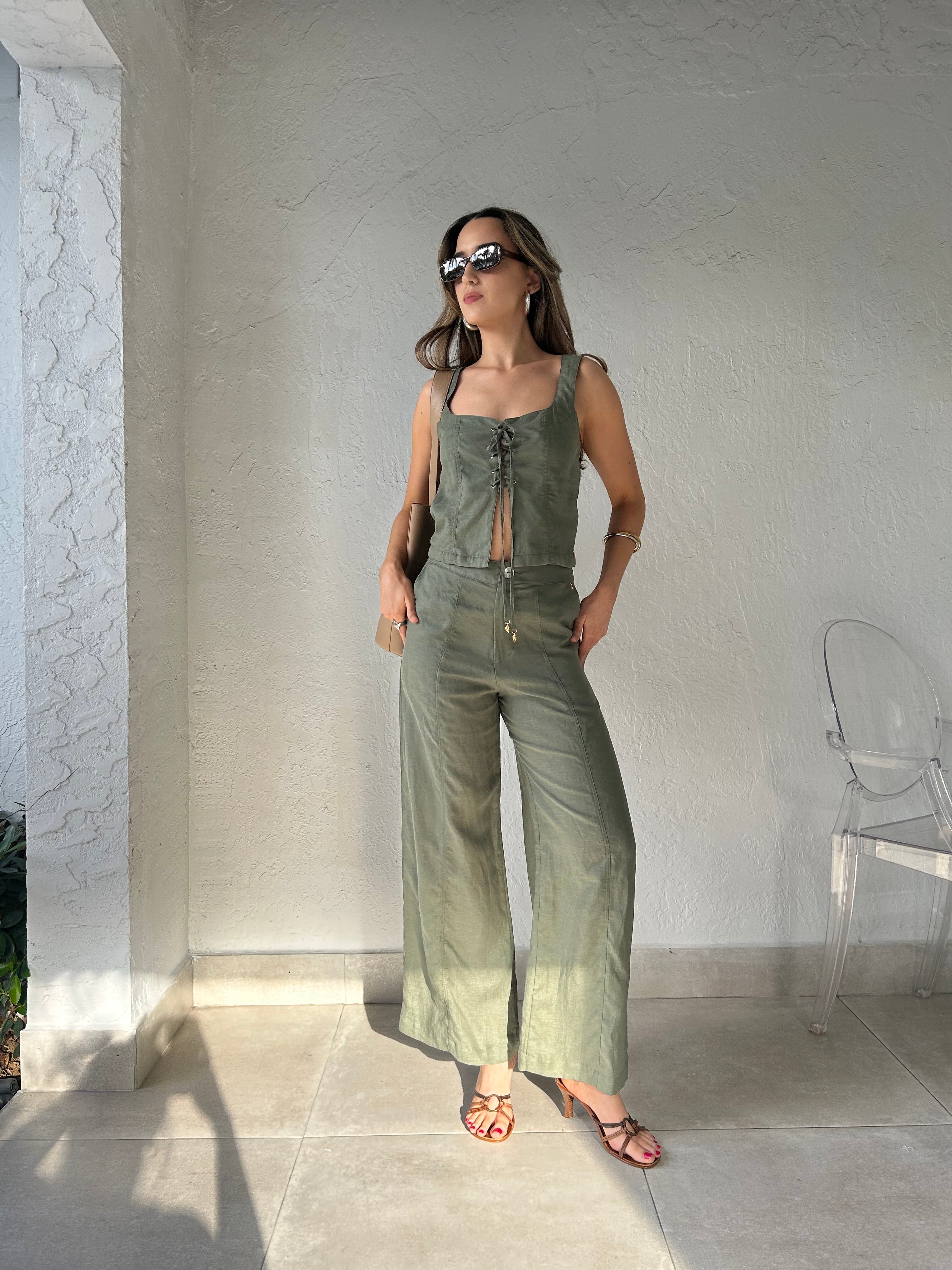 LINEN OLIVE SAND PANT