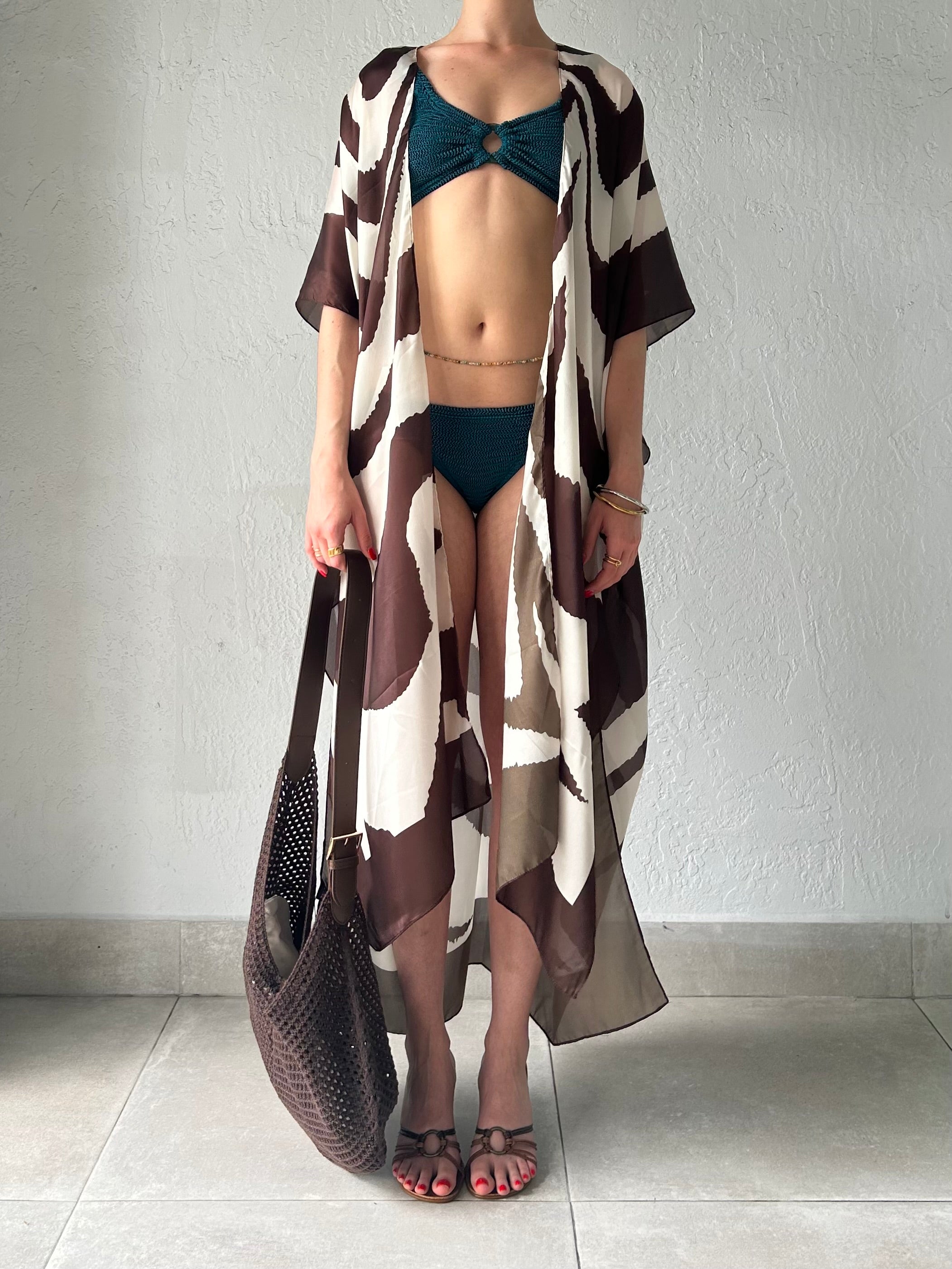 CAIRO REVERSIBLE SATIN KIMONO-BROWN