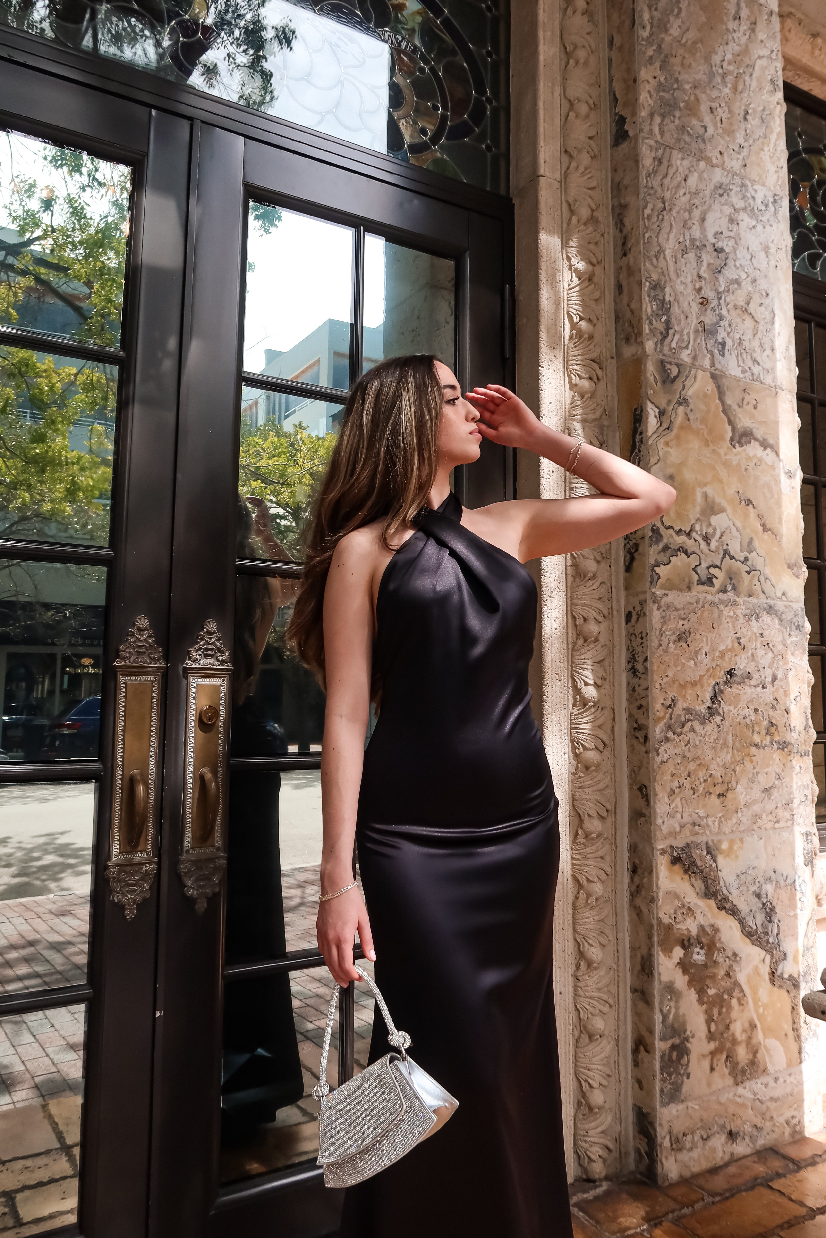 MOON OVER MIAMI SATIN MAXI DRESS