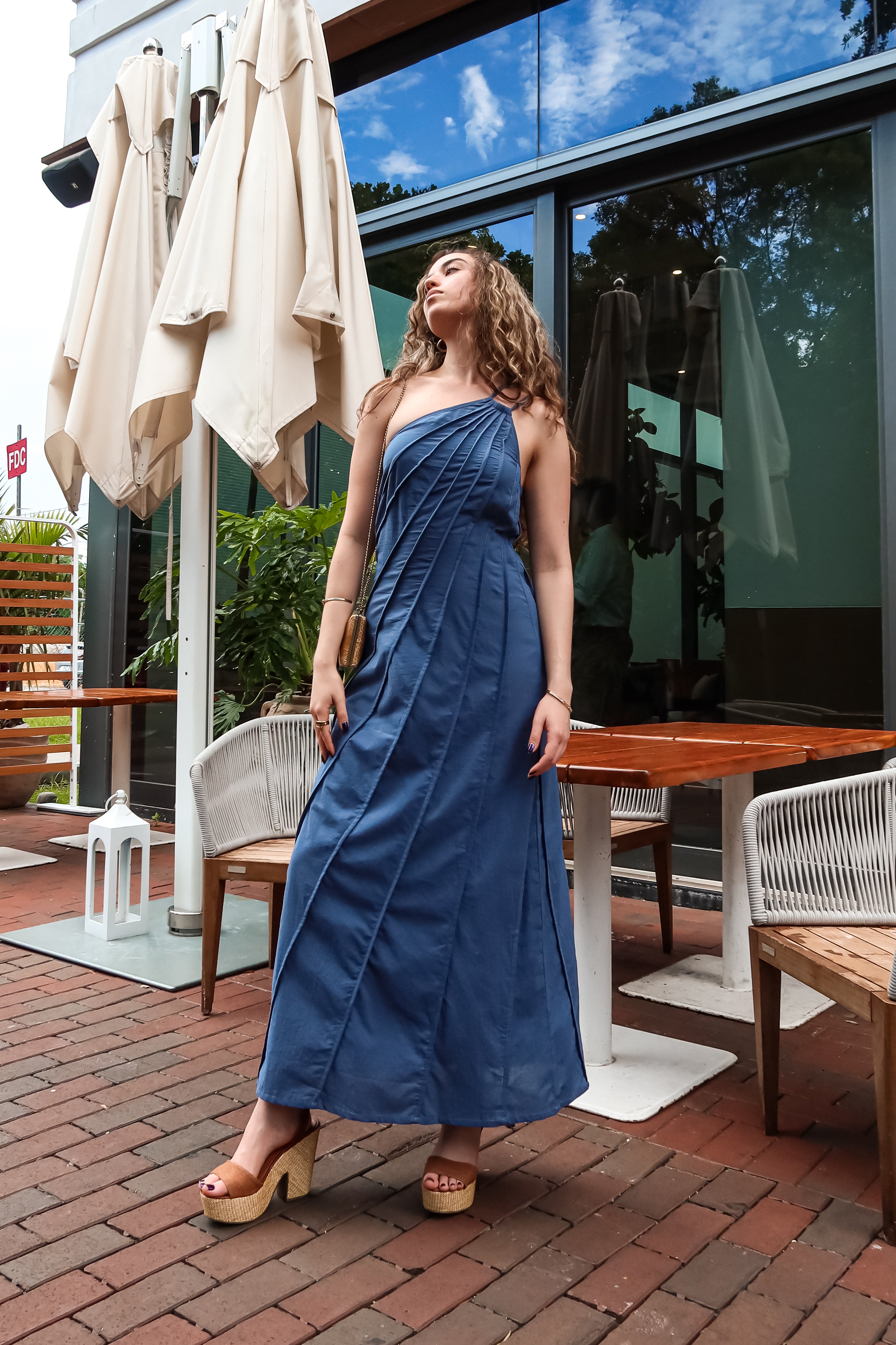 SANTORINI PIPING MAXI DRESS