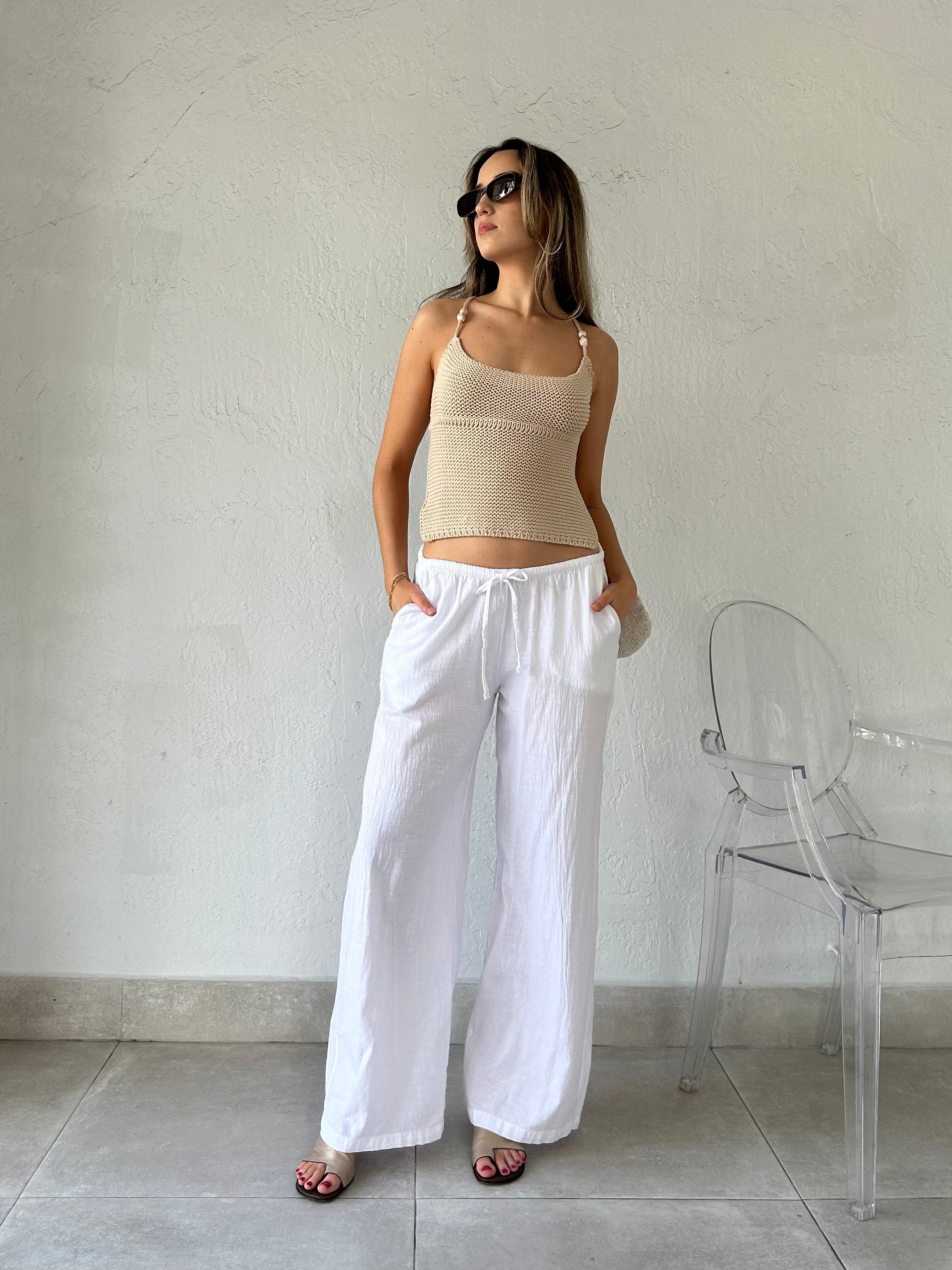 CAMILLE COTTON DRAWSTRING PANT-WHITE