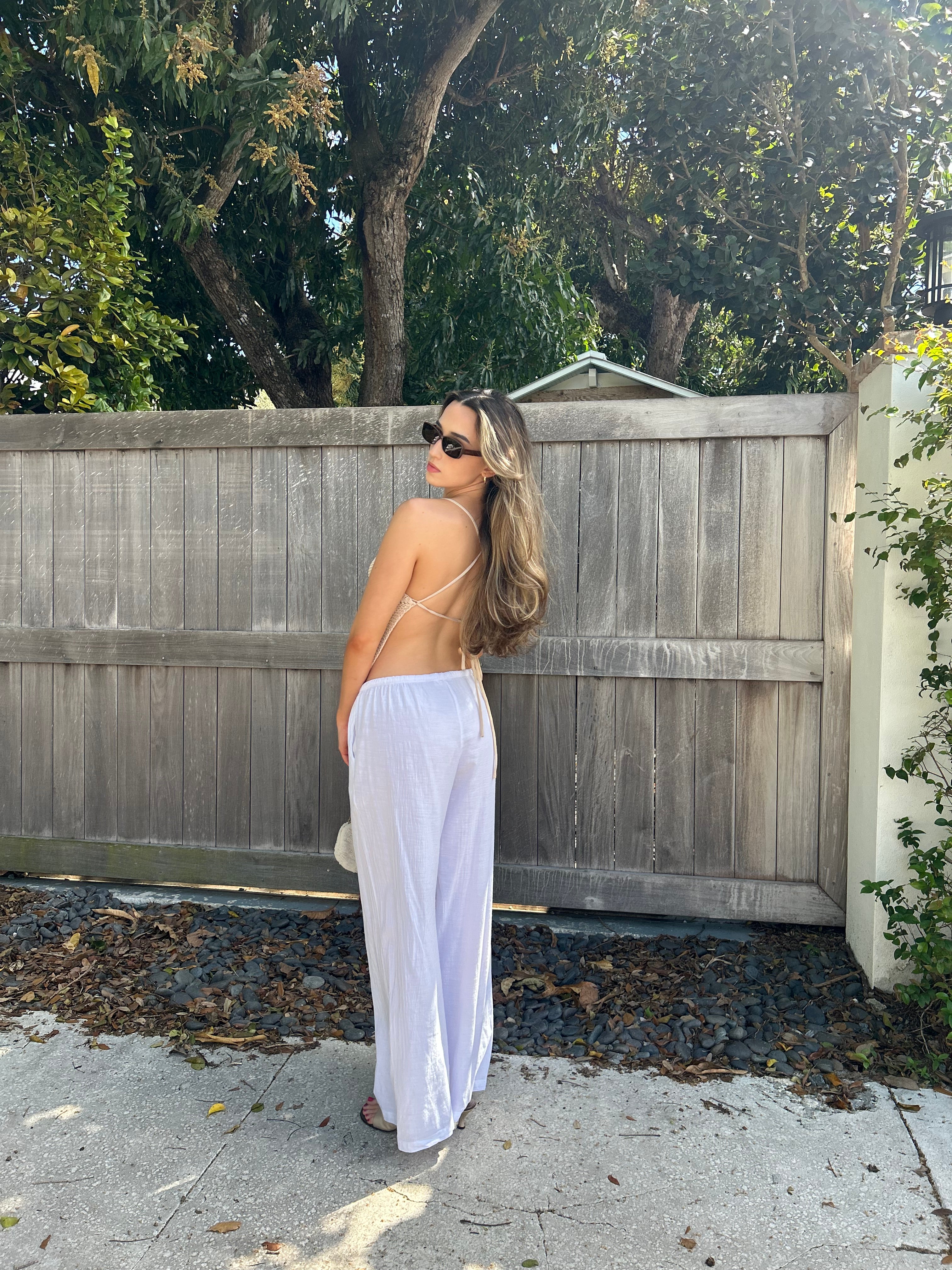 CAMILLE COTTON DRAWSTRING PANT-WHITE