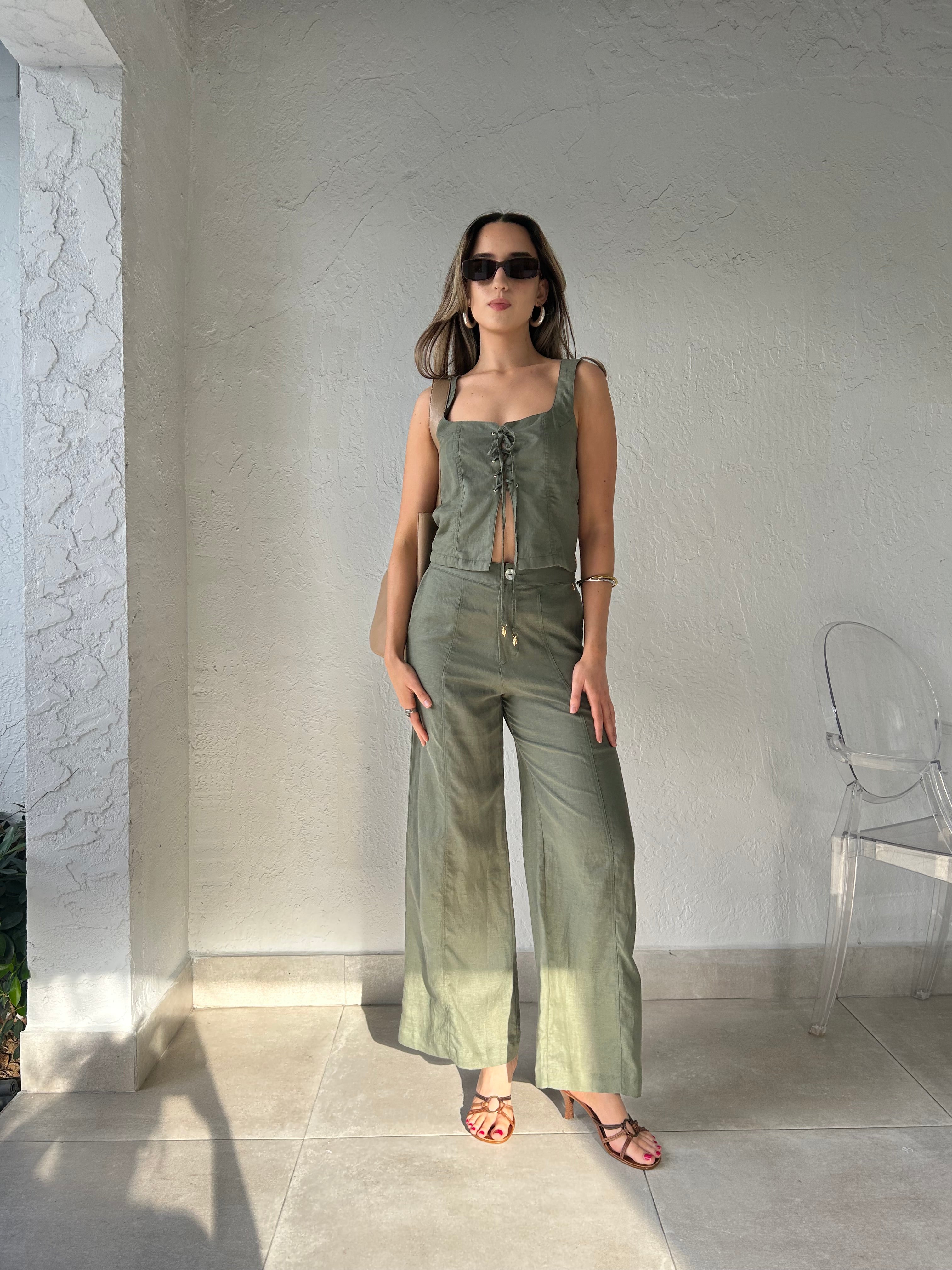 DOLLY CORSET VEST TOP-OLIVE