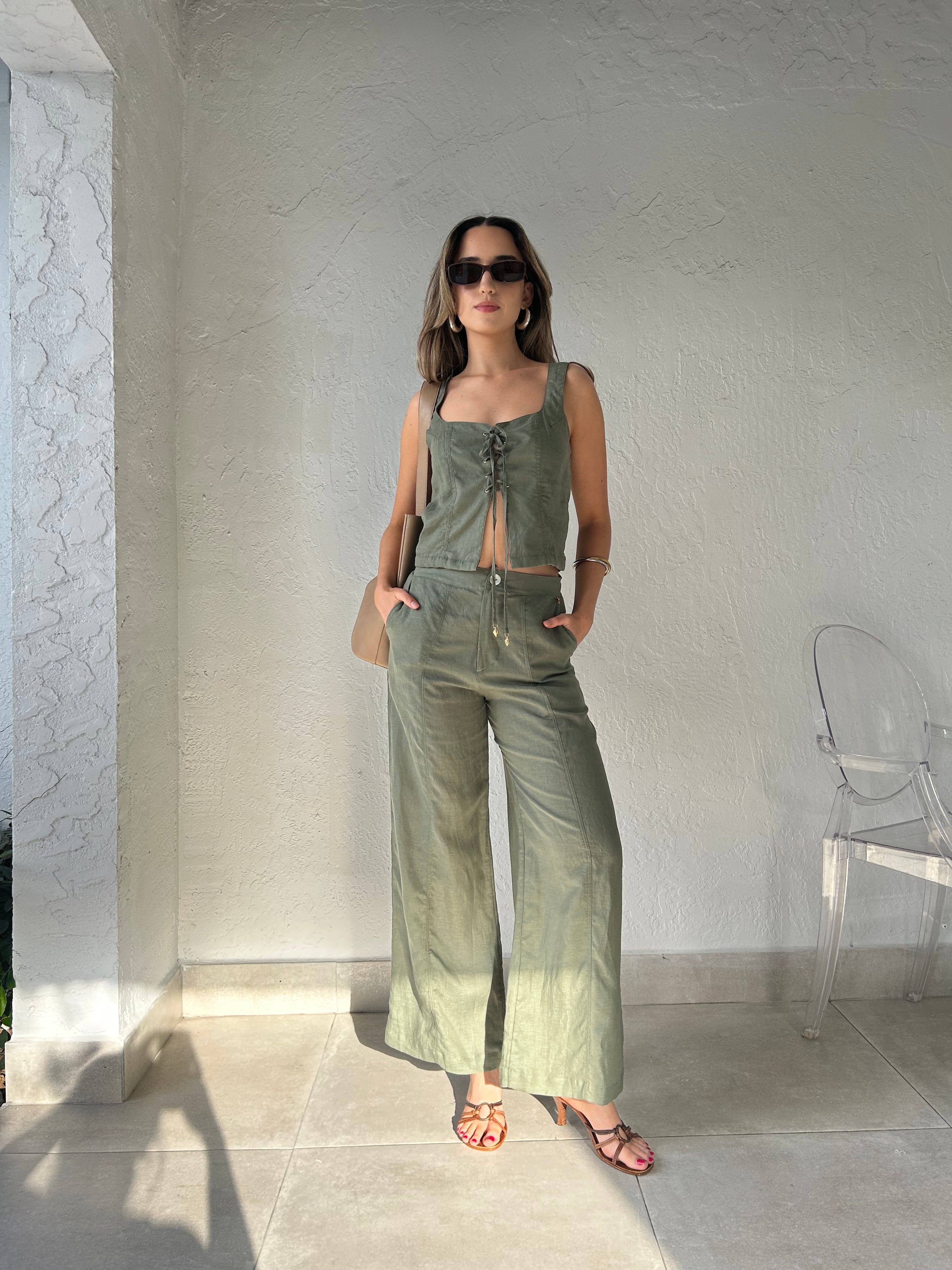 LINEN OLIVE SAND PANT