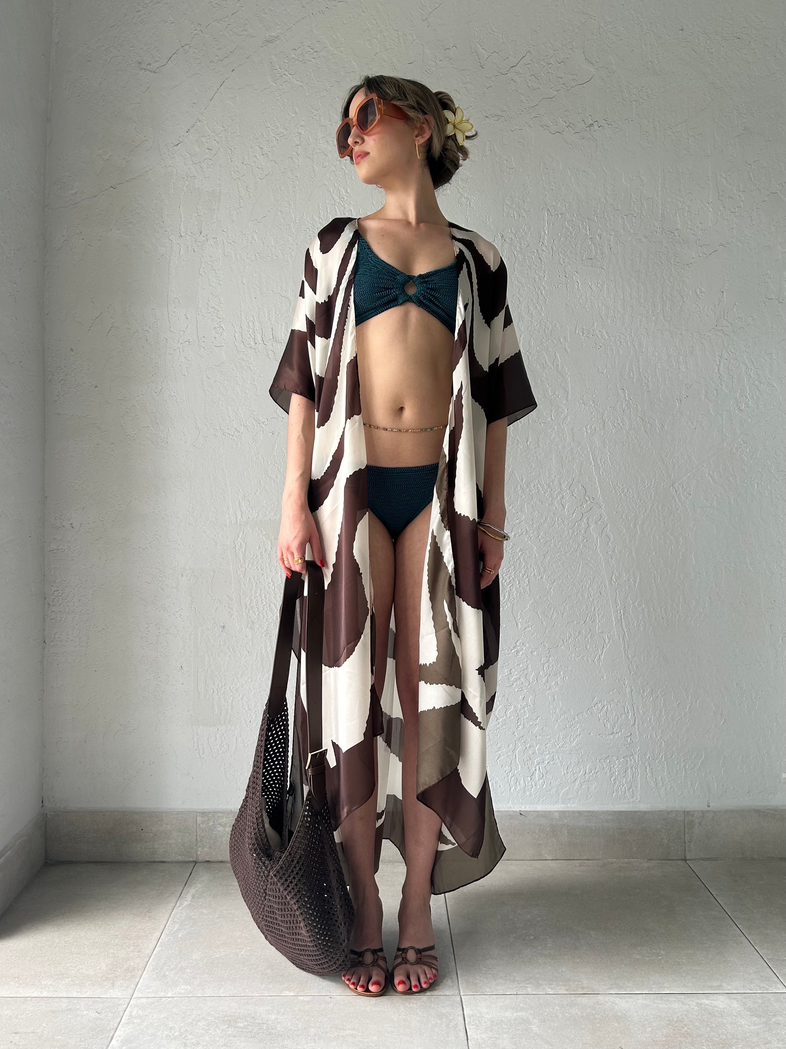 CAIRO REVERSIBLE SATIN KIMONO-BROWN