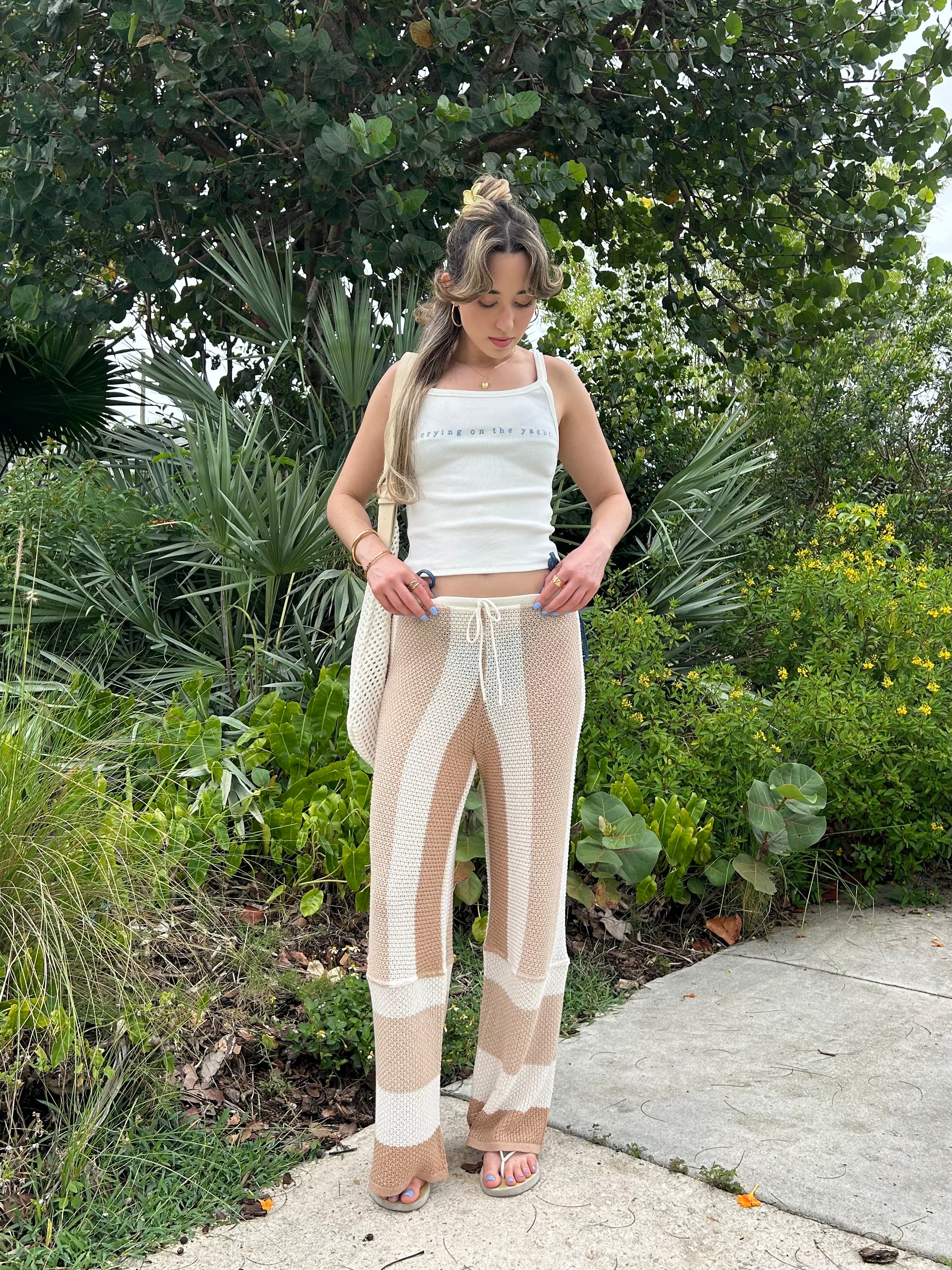 KNIT STRIPED CROCHET PANT