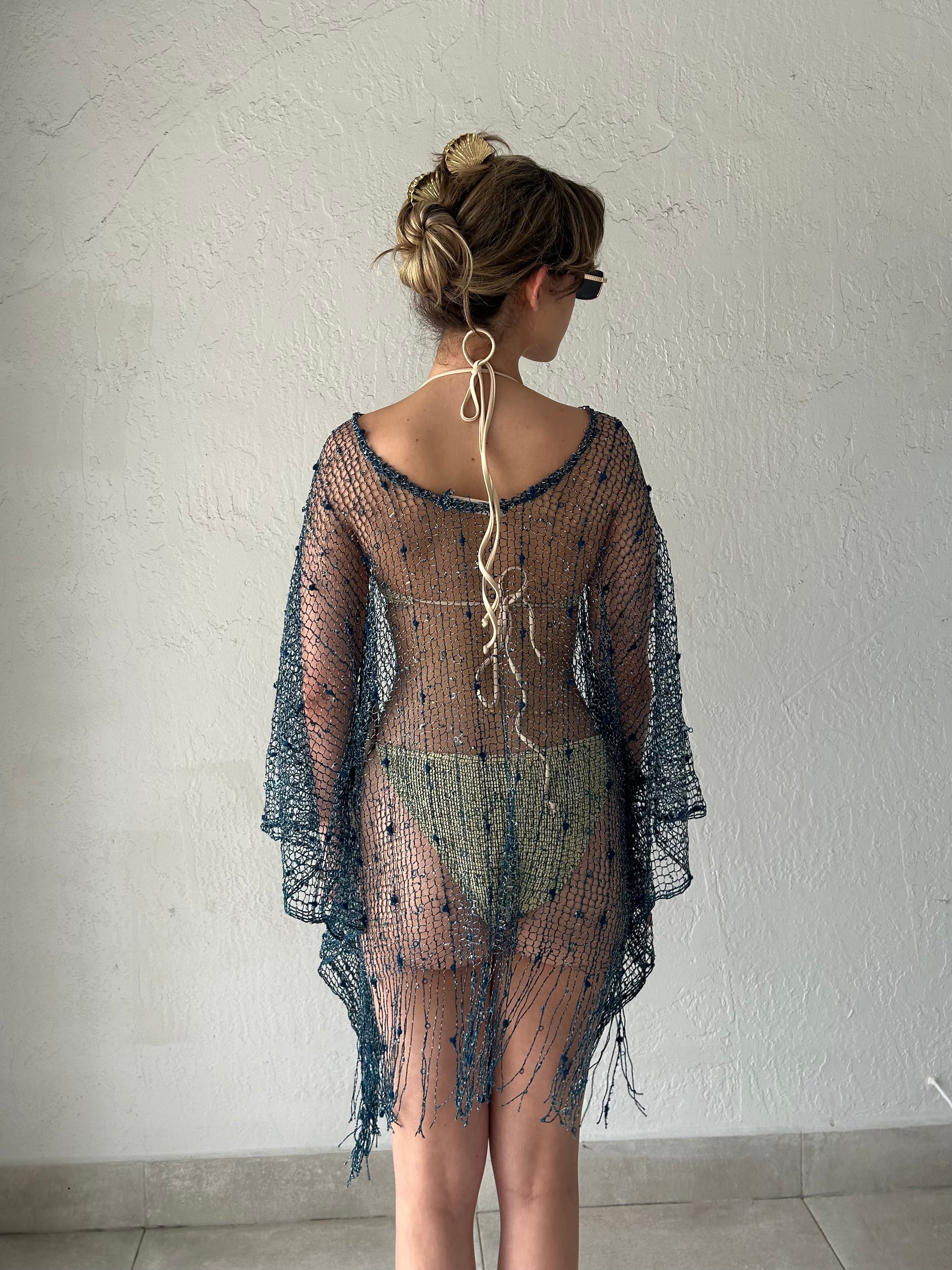 TEAL NET TUNIC COVER UP