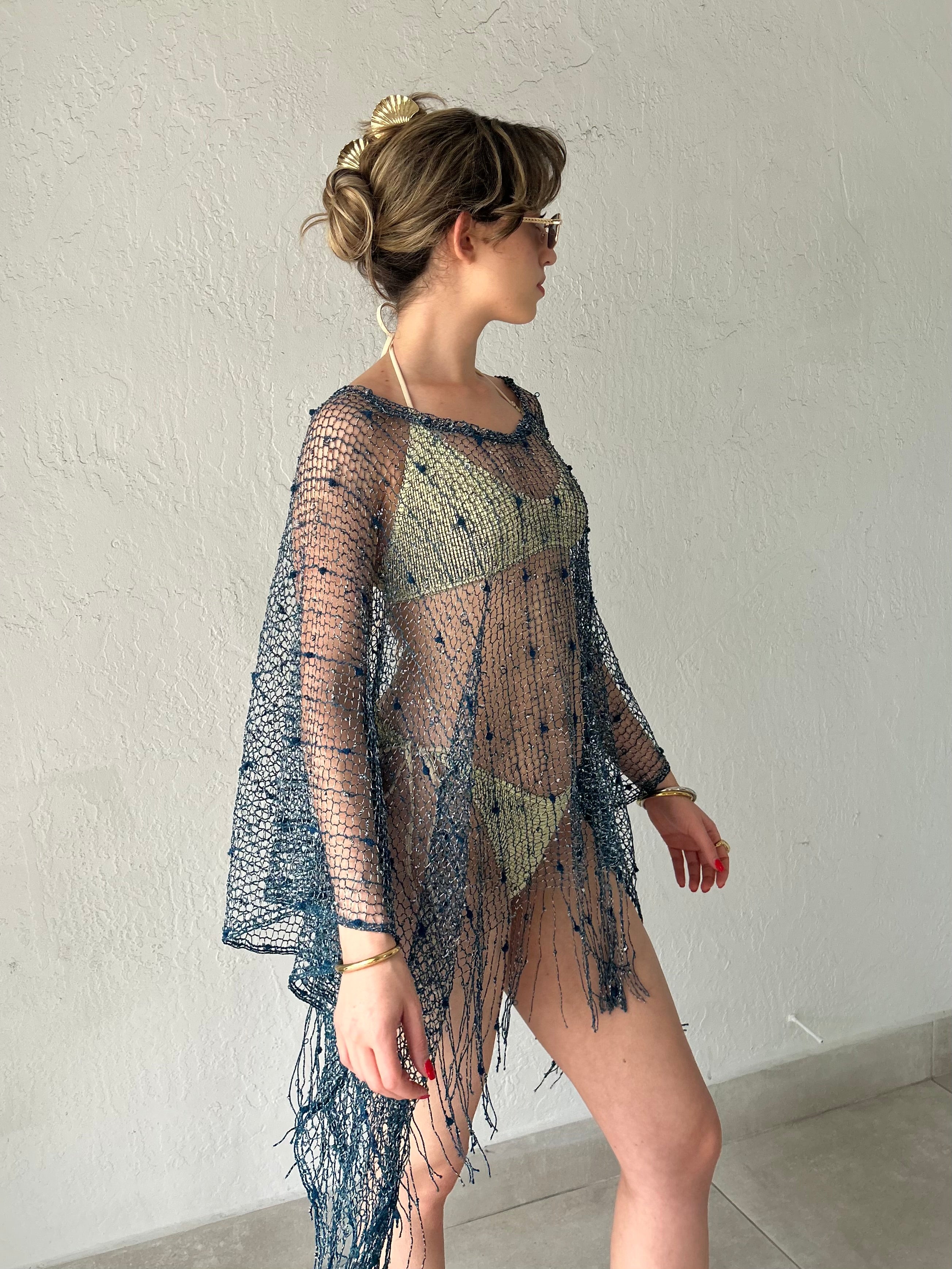 TEAL NET TUNIC COVER UP