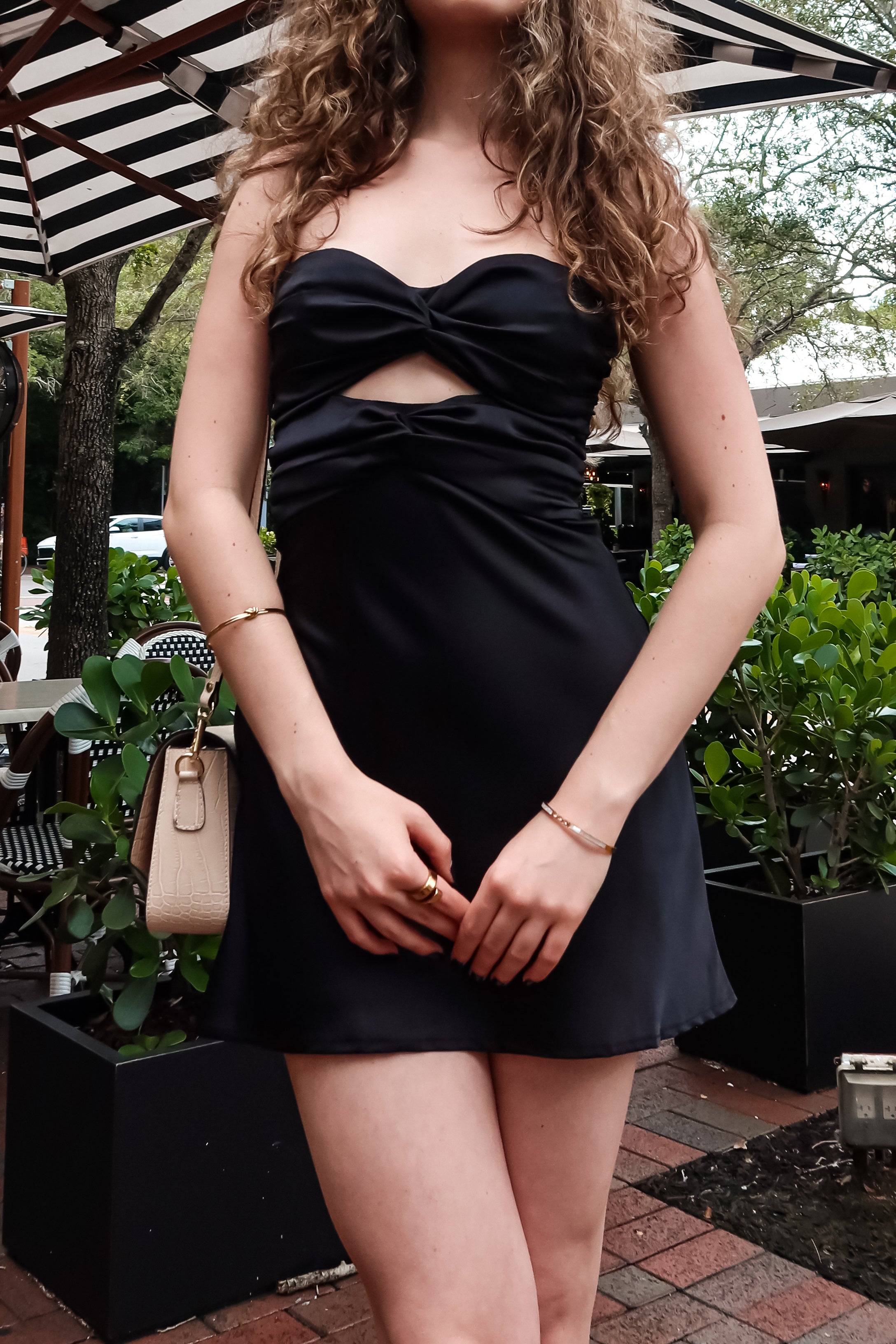 CORSET TIE SATIN MINI DRESS-BLACK