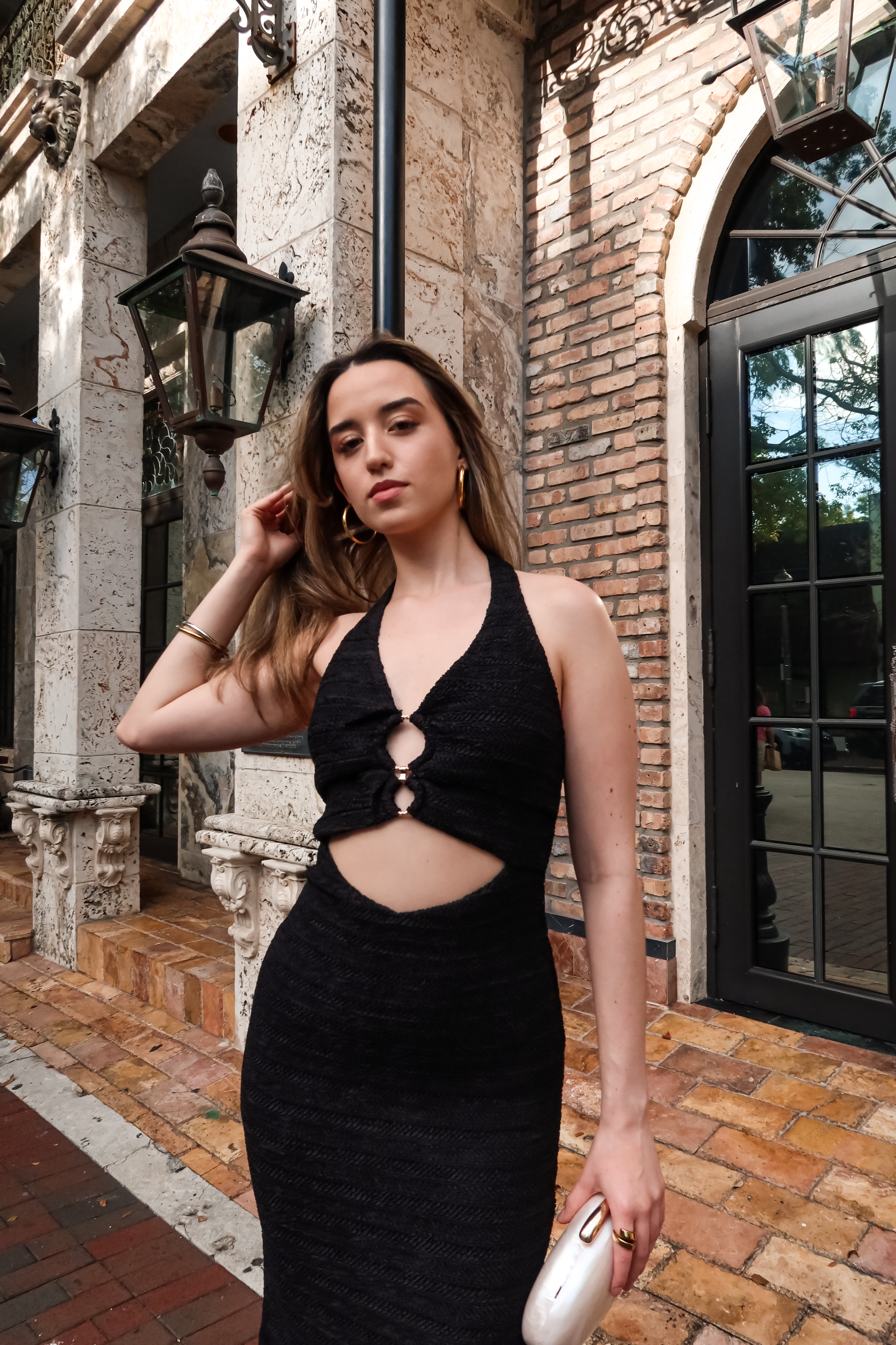 CALYPSO TEXTURED MIDI DRESS BLACK