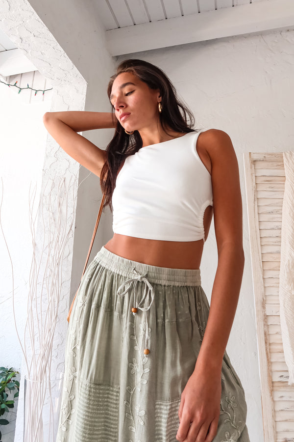 FREE FALL RIBBED CROP TOP - WHITE