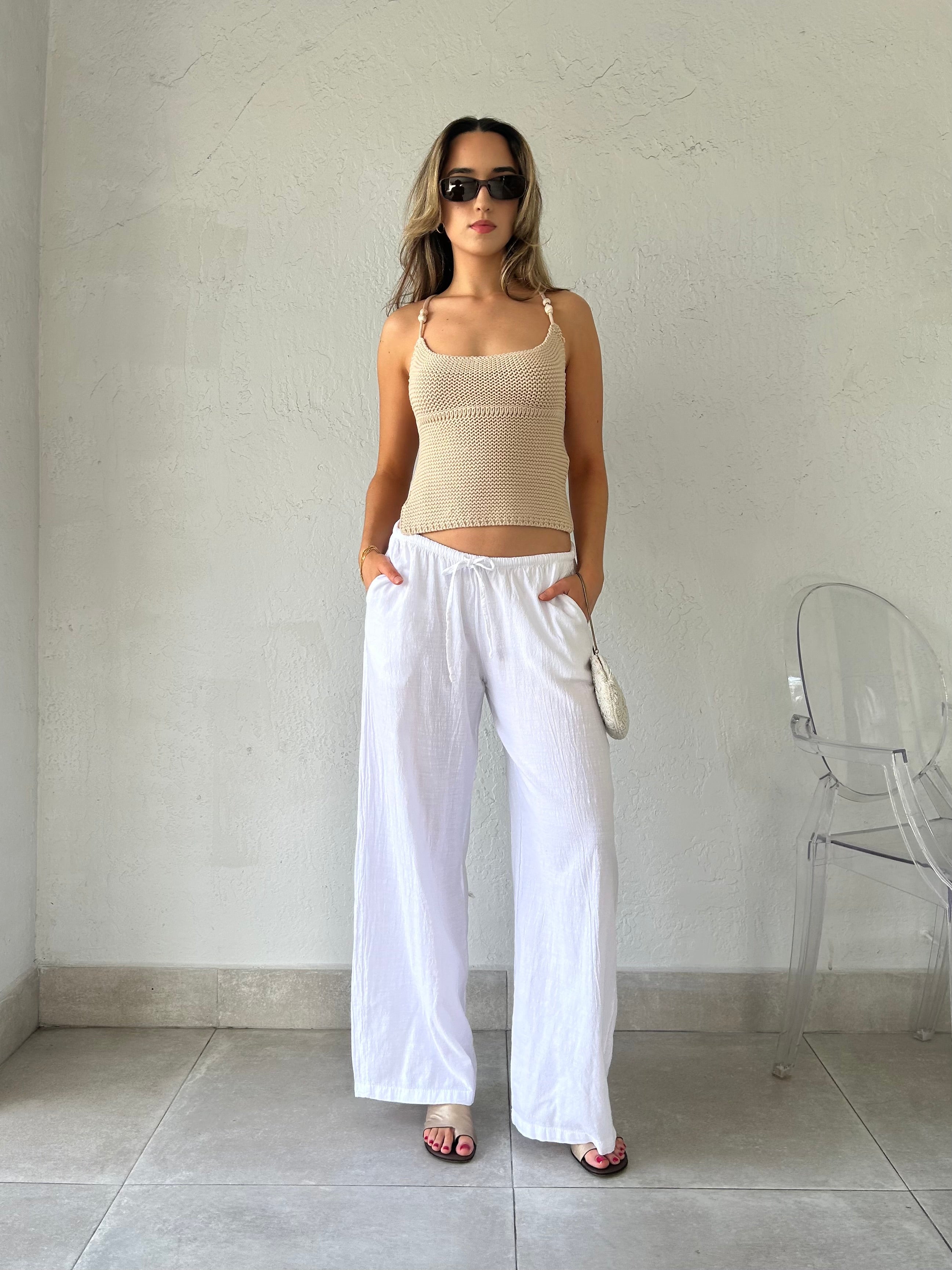 CAMILLE COTTON DRAWSTRING PANT-WHITE