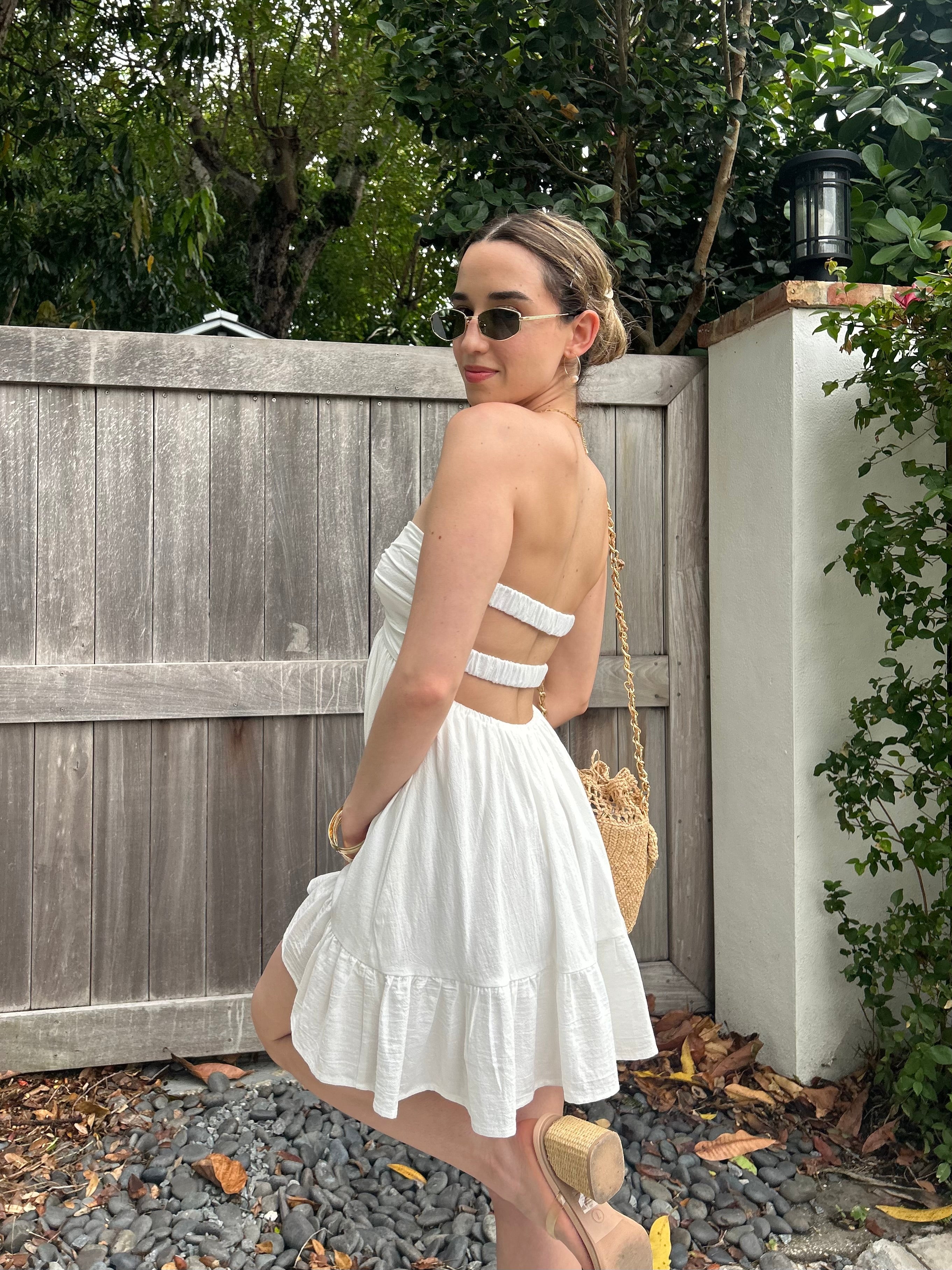 SANTORINI STRAPLESS COTTON MINI DRESS
