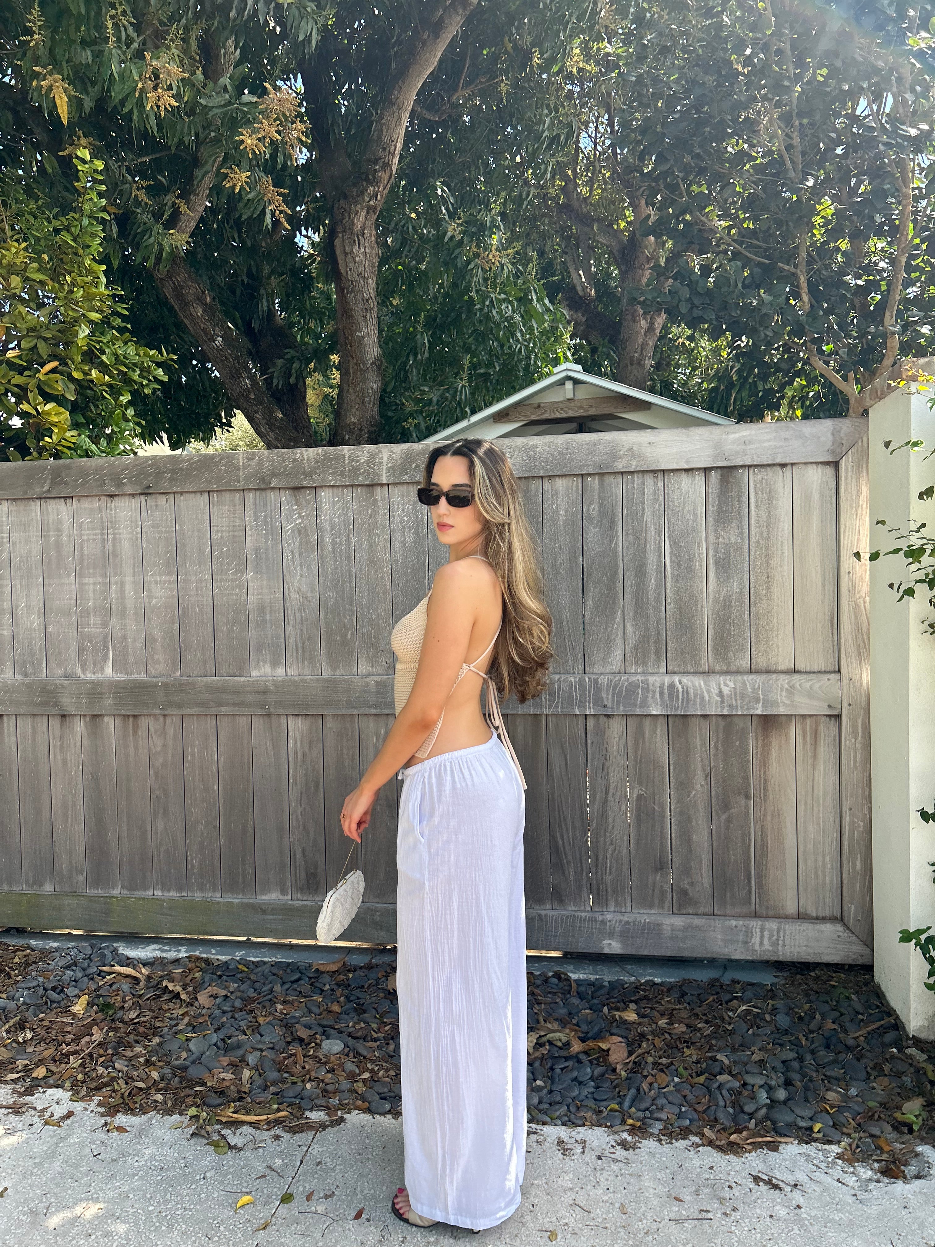 CAMILLE COTTON DRAWSTRING PANT-WHITE