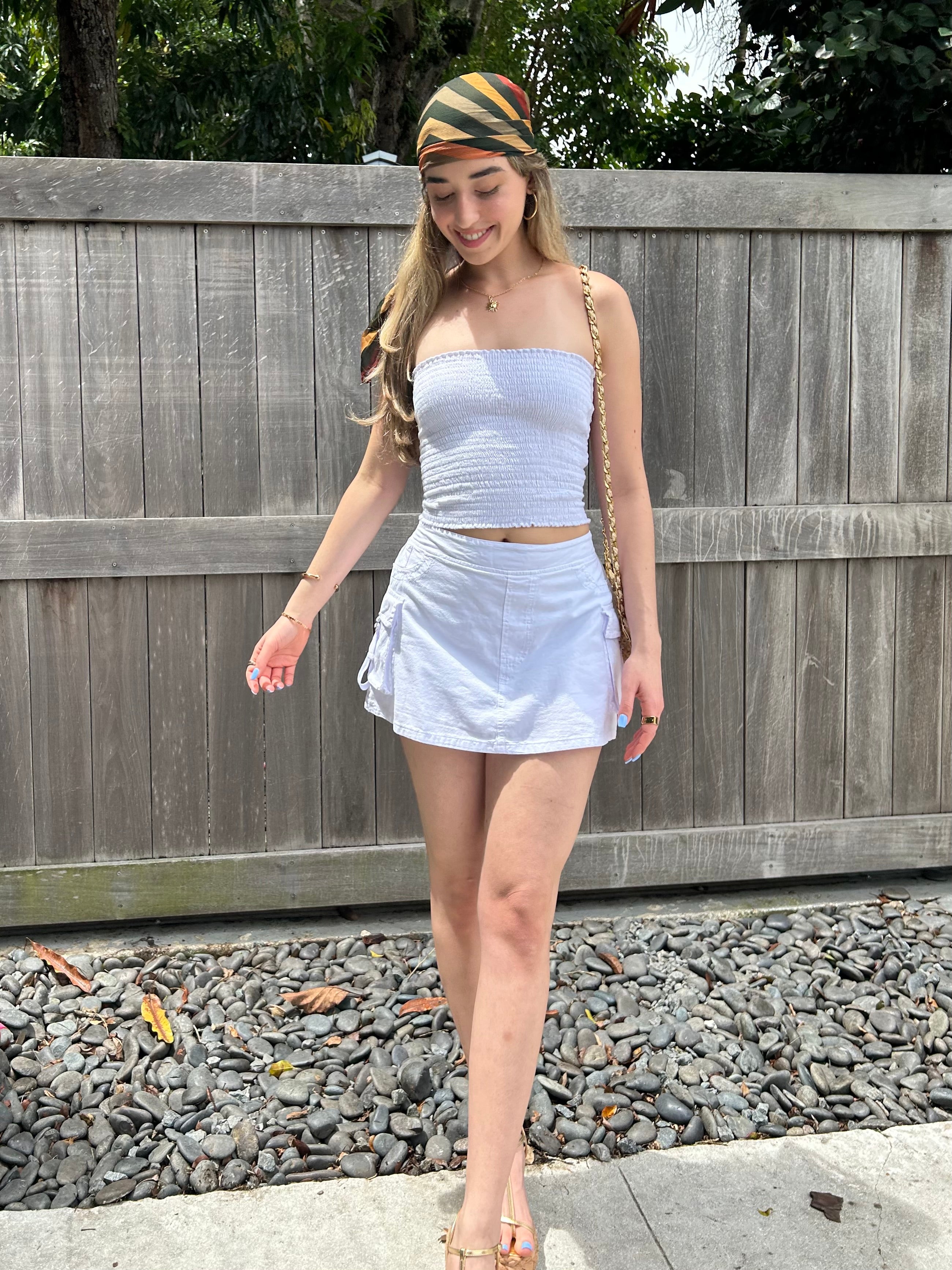 LUNA SMOCKED COTTON STRAPLESS TOP-WHITE