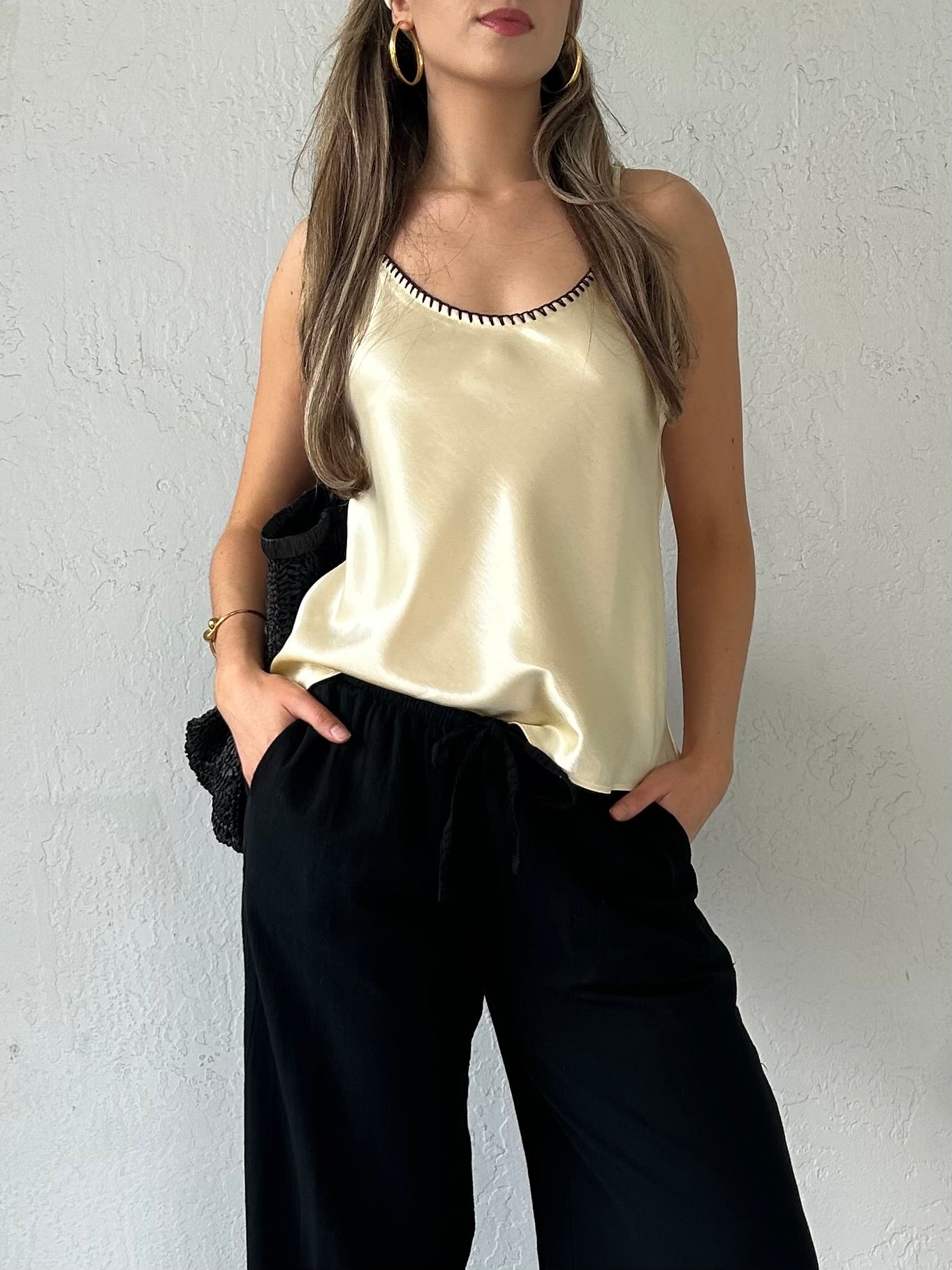 BELLA STITCH TRIM SATIN CAMI-BANANA