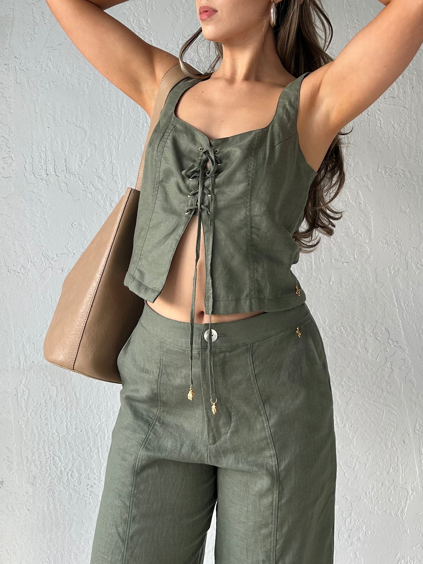 LINEN OLIVE SAND PANT