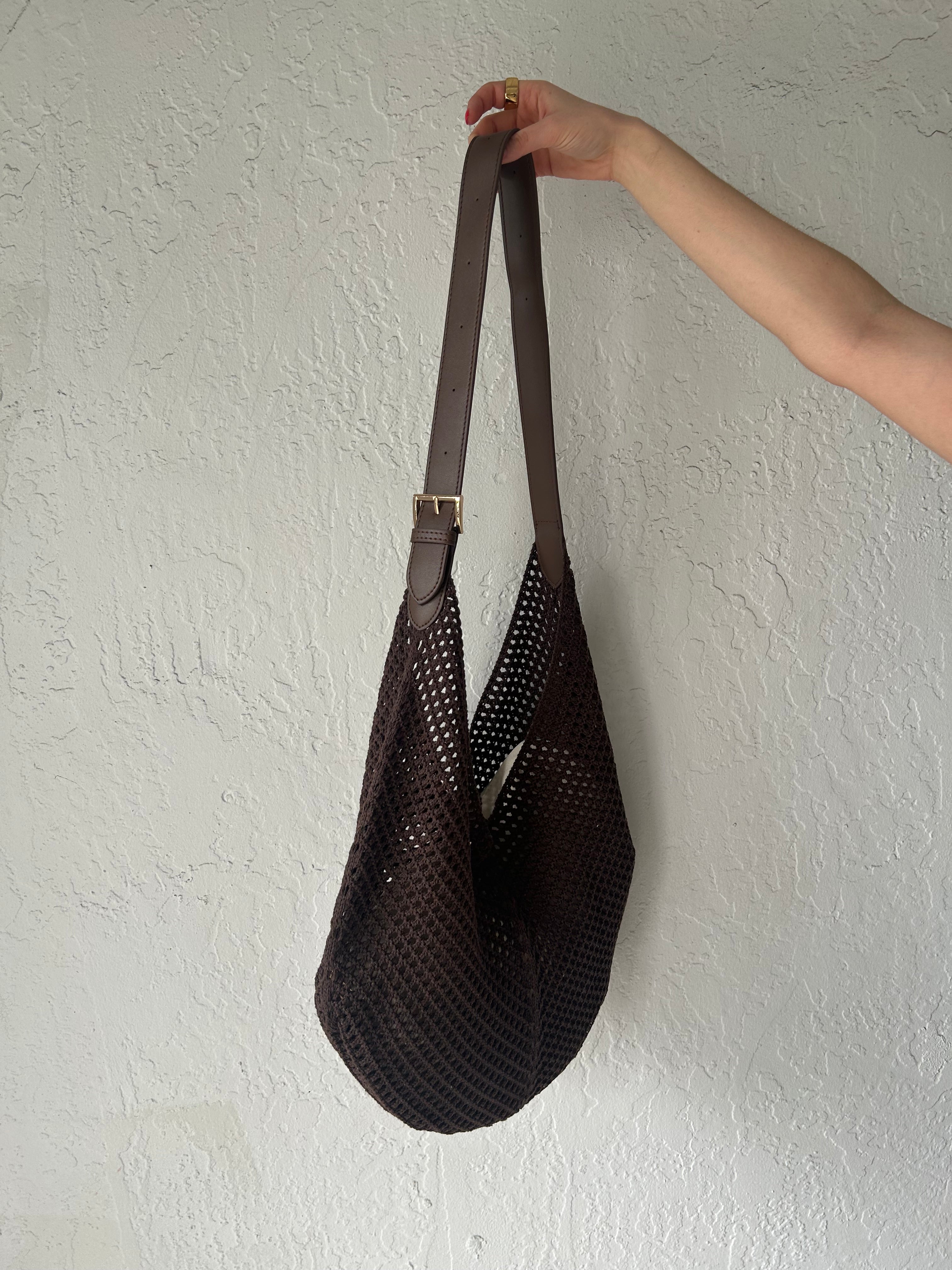 ICARIA CROCHET TOTE BAG - BROWN