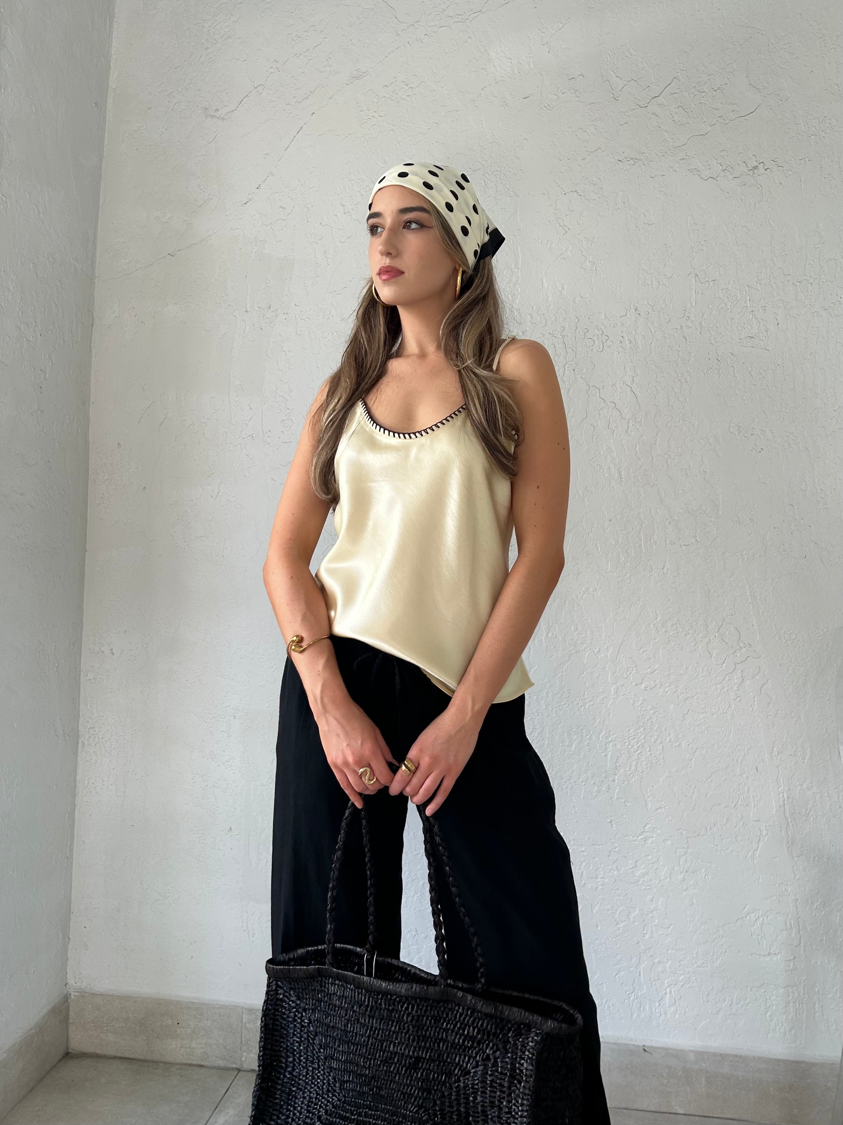 BELLA STITCH TRIM SATIN CAMI-BANANA