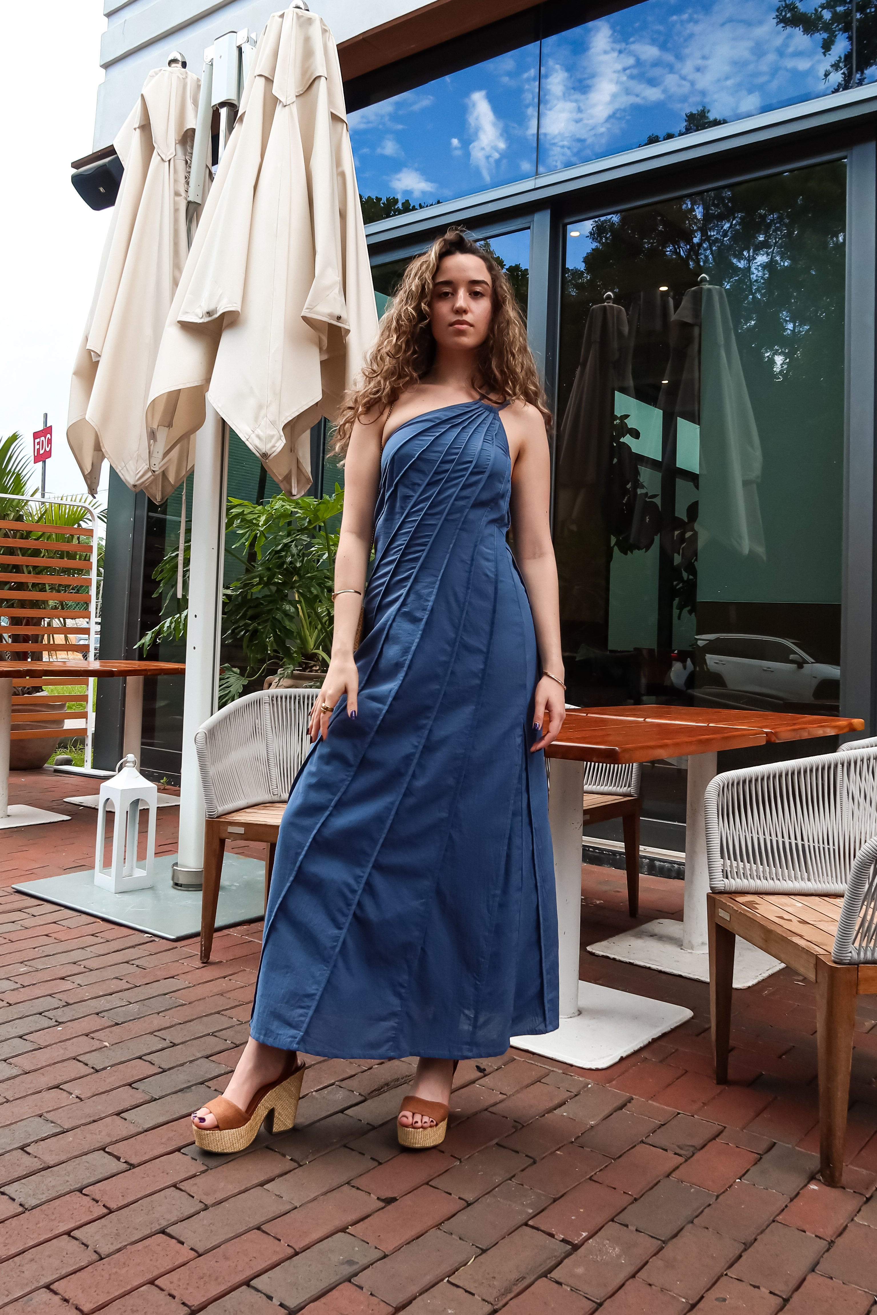 SANTORINI PIPING MAXI DRESS