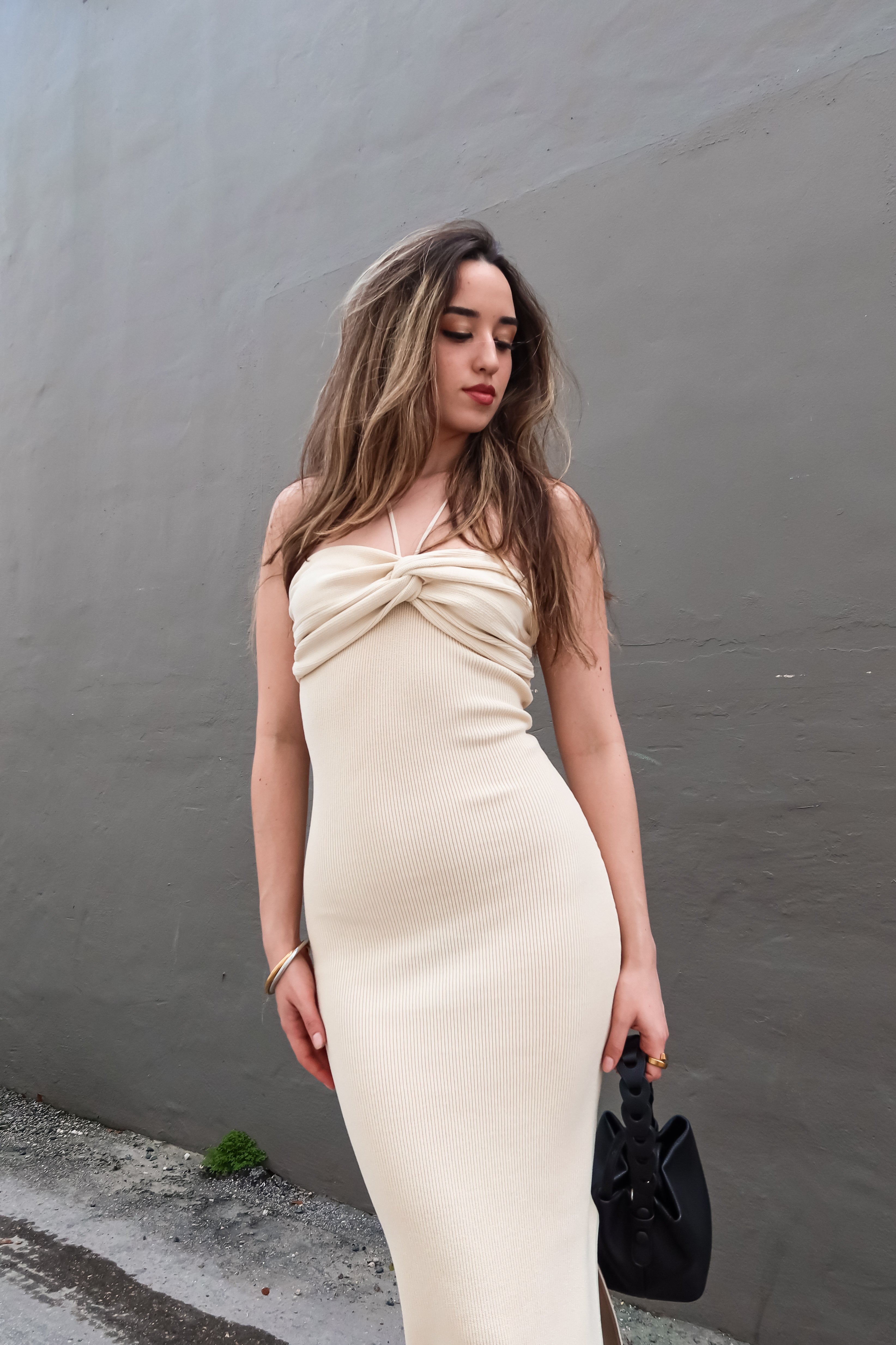 ECLIPSE KNIT MIDI DRESS - CREAM