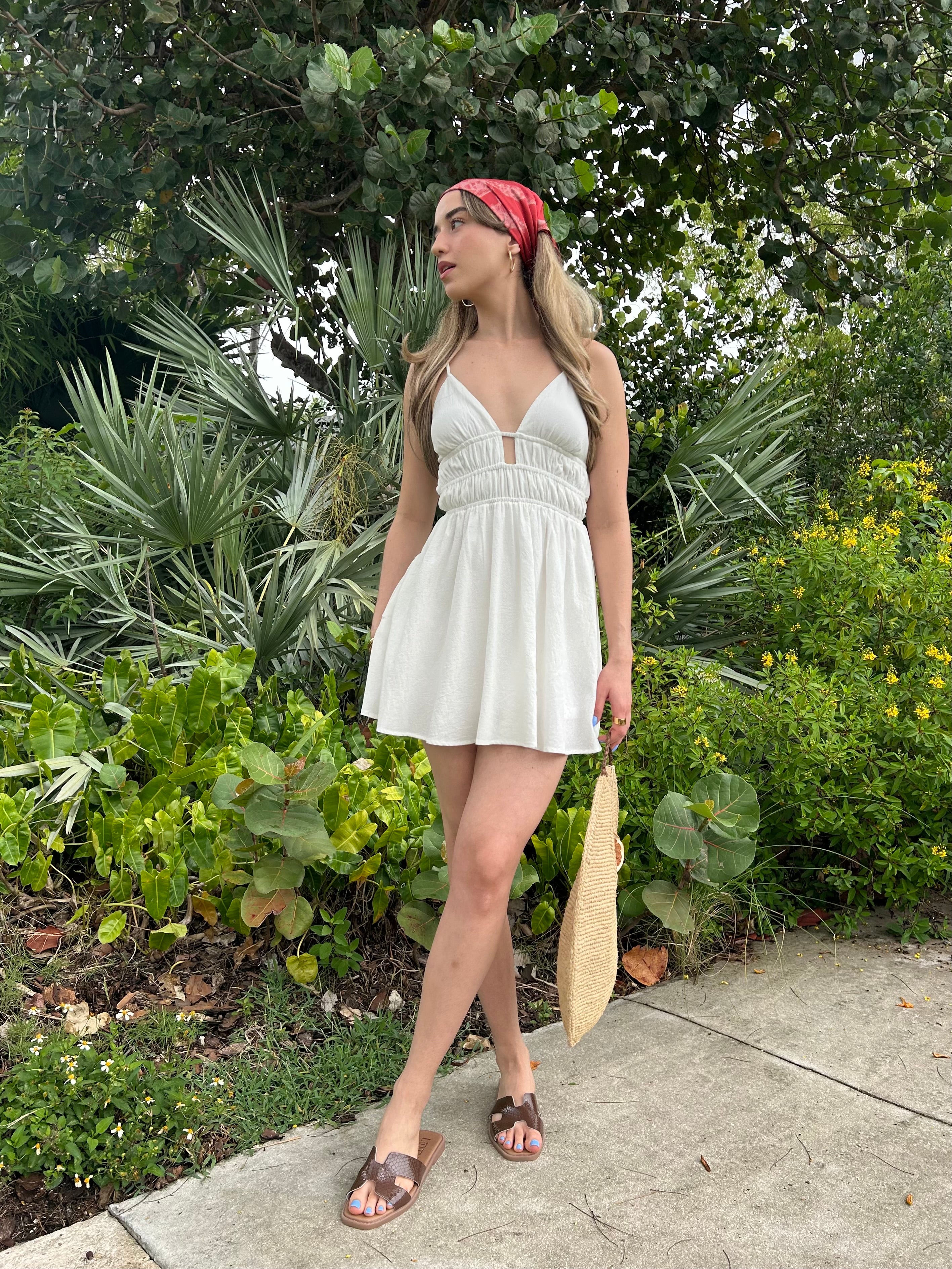 PICNIC COTTON MINI DRESS-WHITE