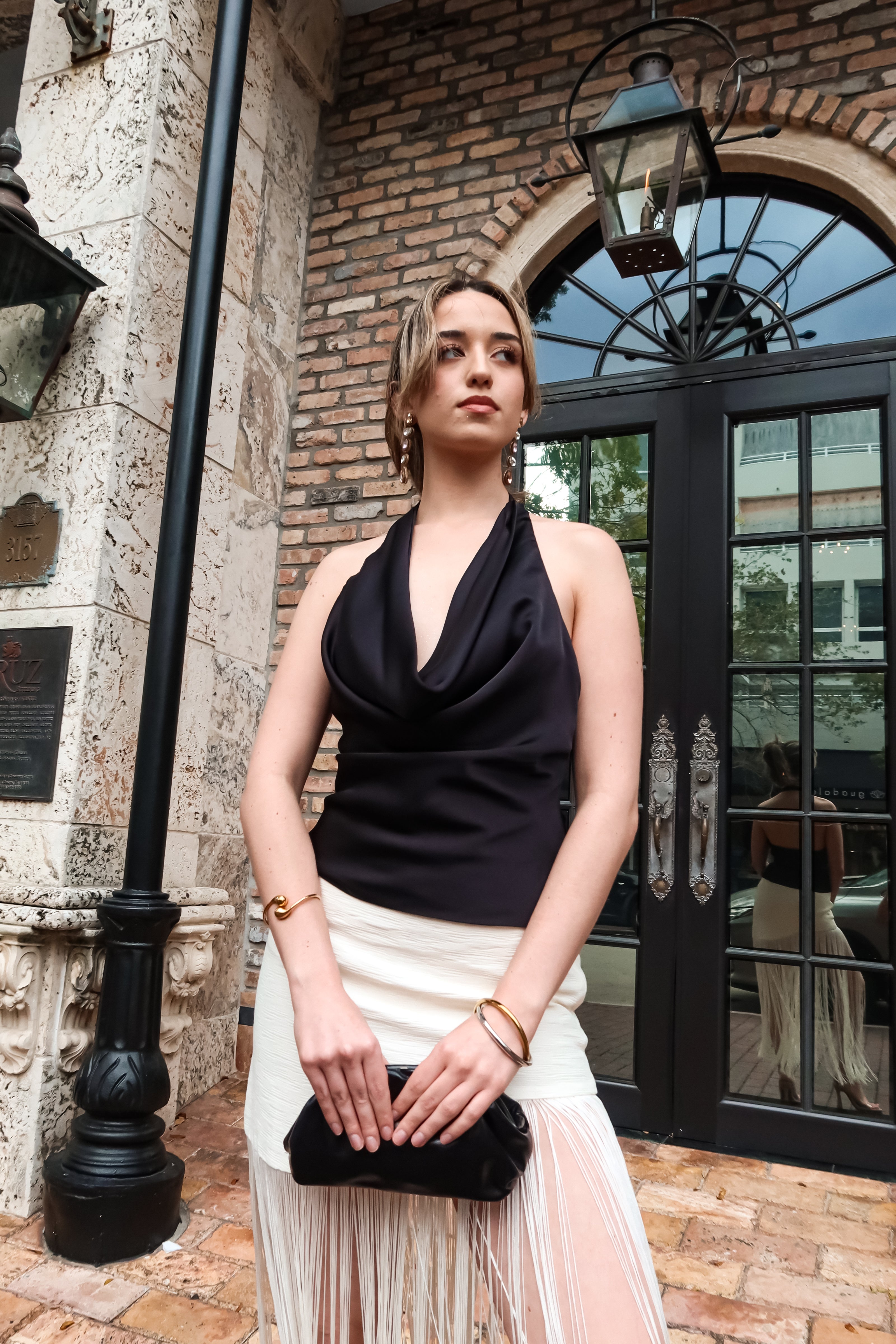 BRICKELL CITY SATIN TOP BLACK