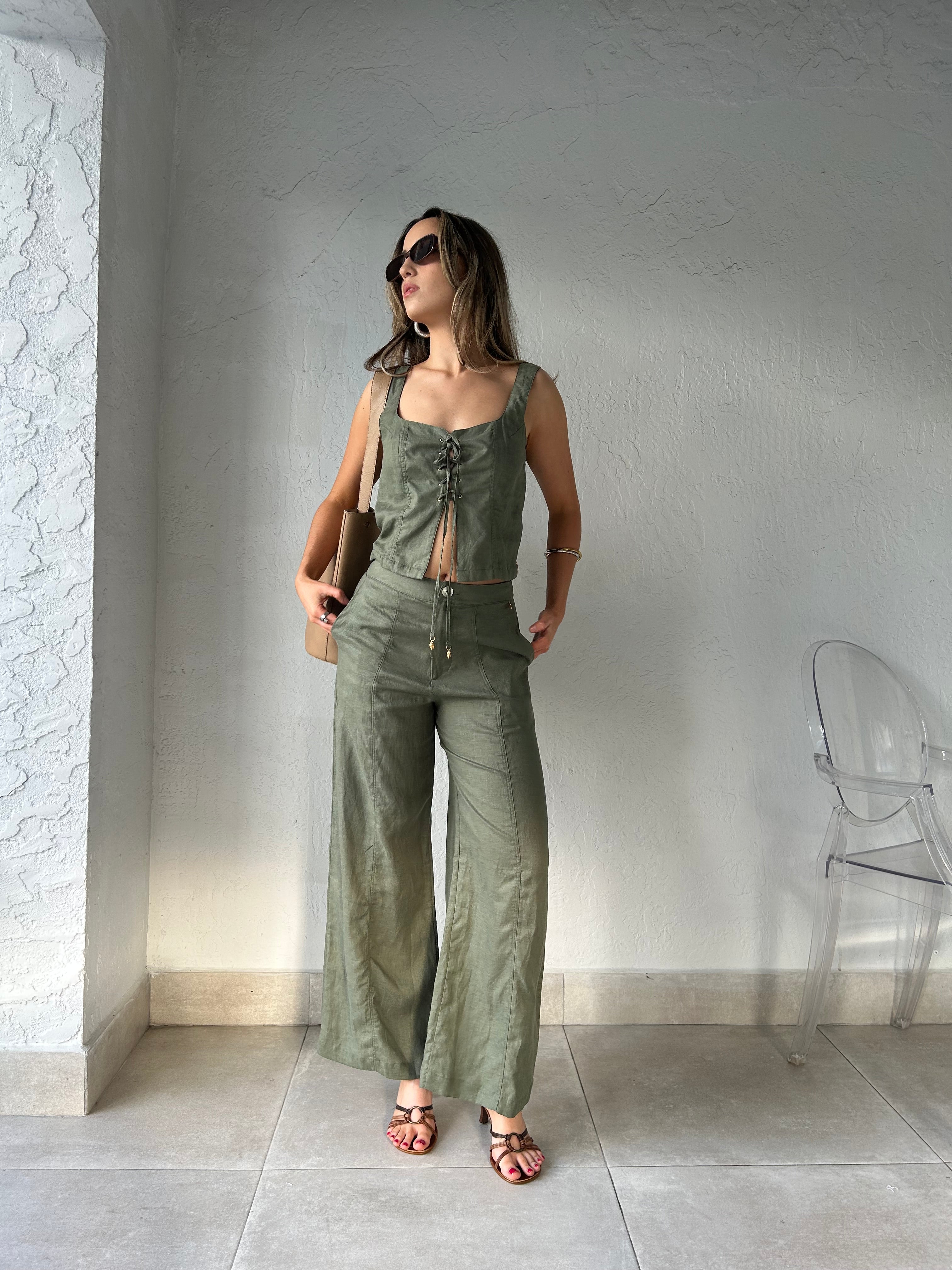 DOLLY CORSET VEST TOP-OLIVE