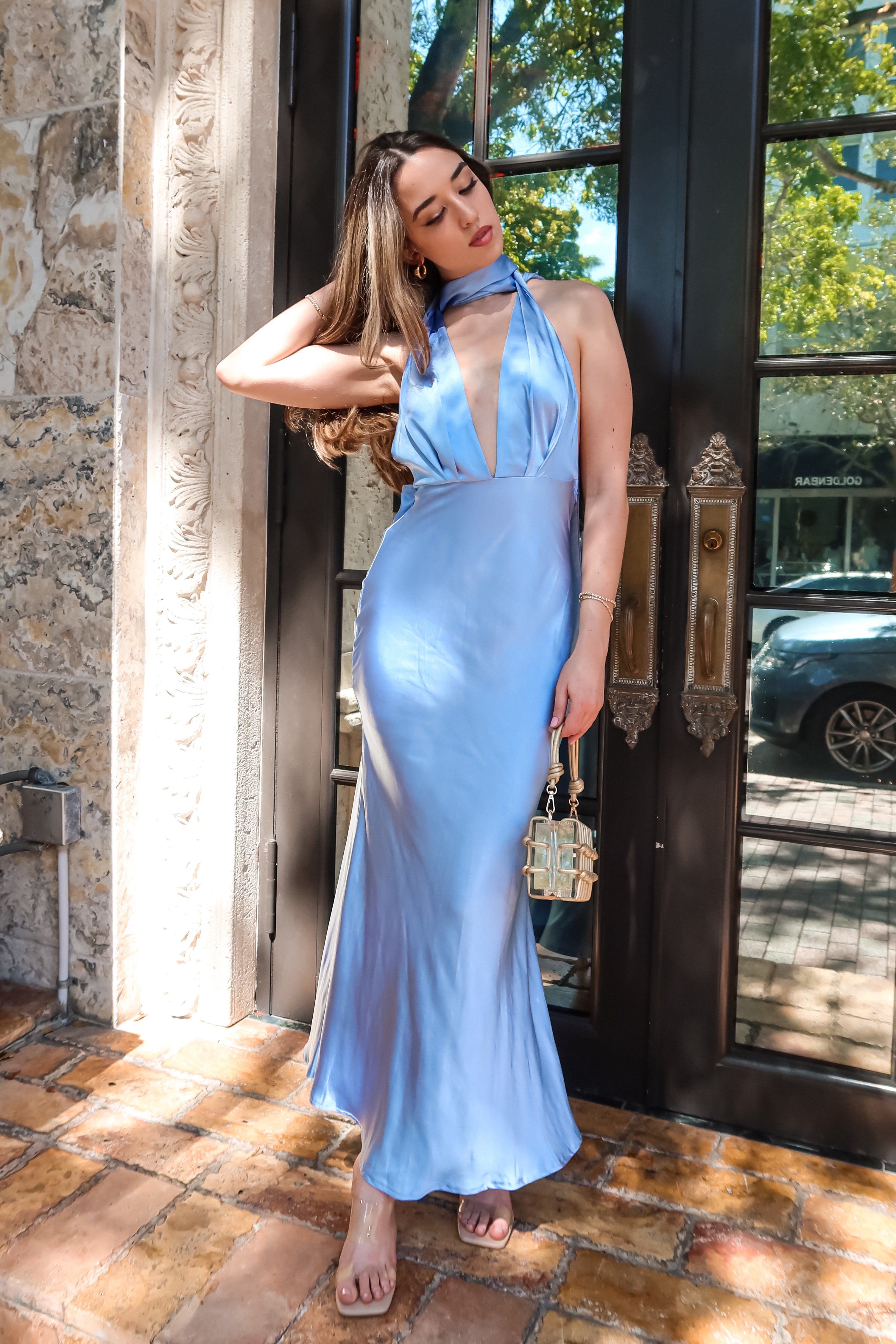 IT’S FATE SATIN MAXI DRESS-BLUE