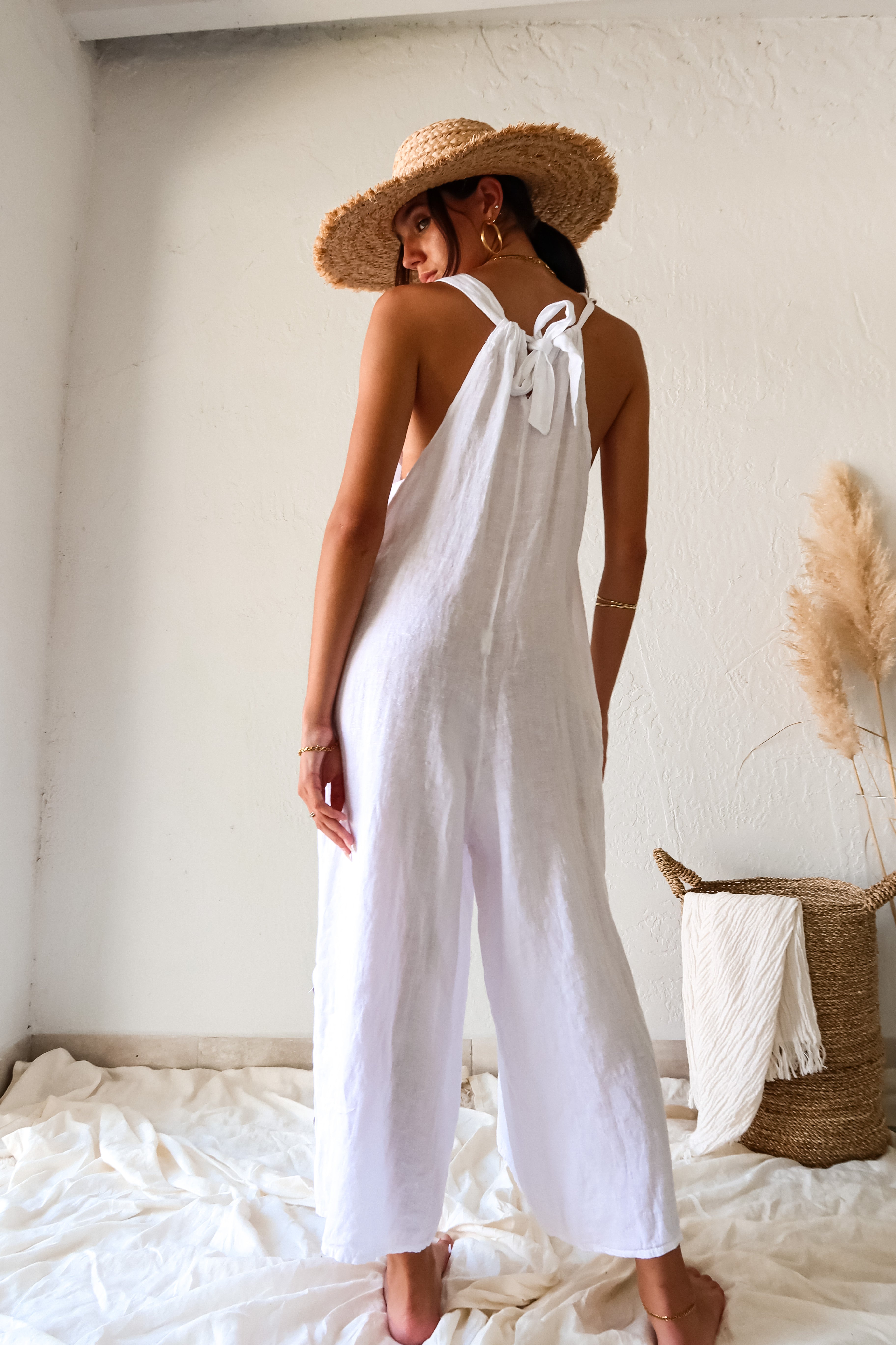 LOS CAYOS LINEN JUMPSUIT - WHITE