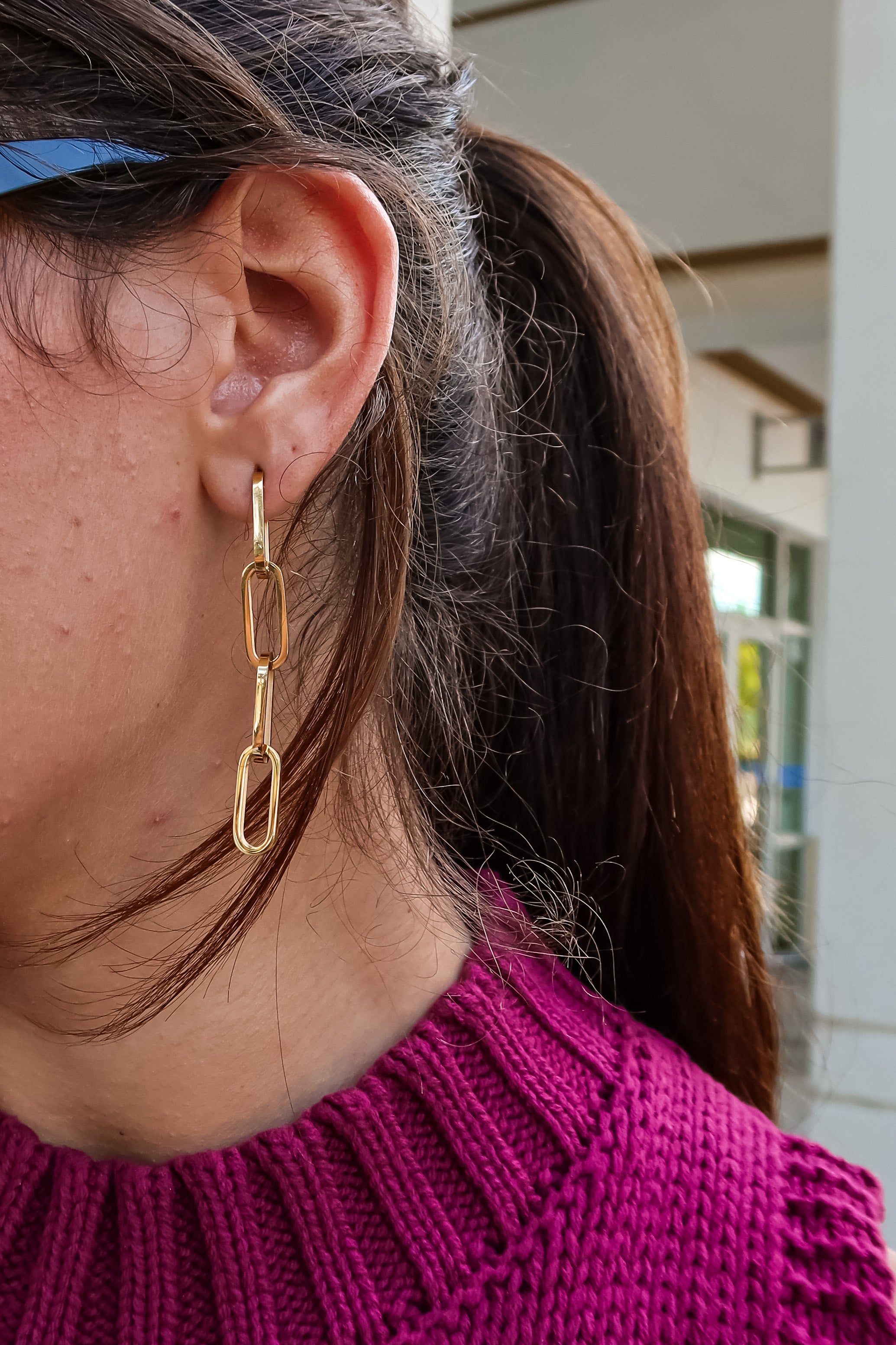 Put a stylish spin on your earring game with our SS Paperclip Earrings! Featuring a unique paperclip link design, these drop earrings will add a touch of edgy charm to any outfit. Plus, with a push back post closure and durable stainless steel construction, these 2 1/2 inch long earrings are sure to stay shining and bright - no tarnishing here!