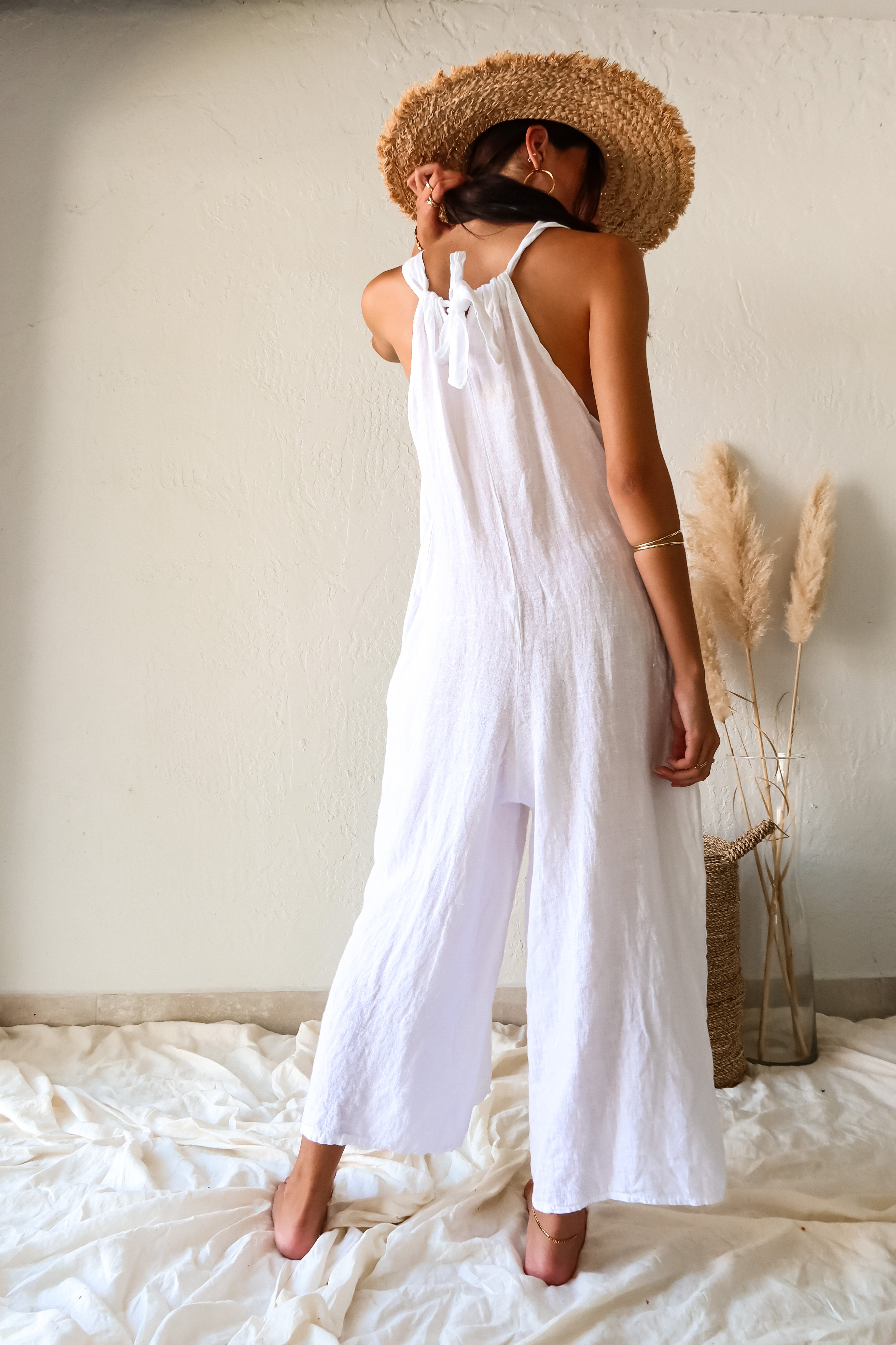 LOS CAYOS LINEN JUMPSUIT - WHITE
