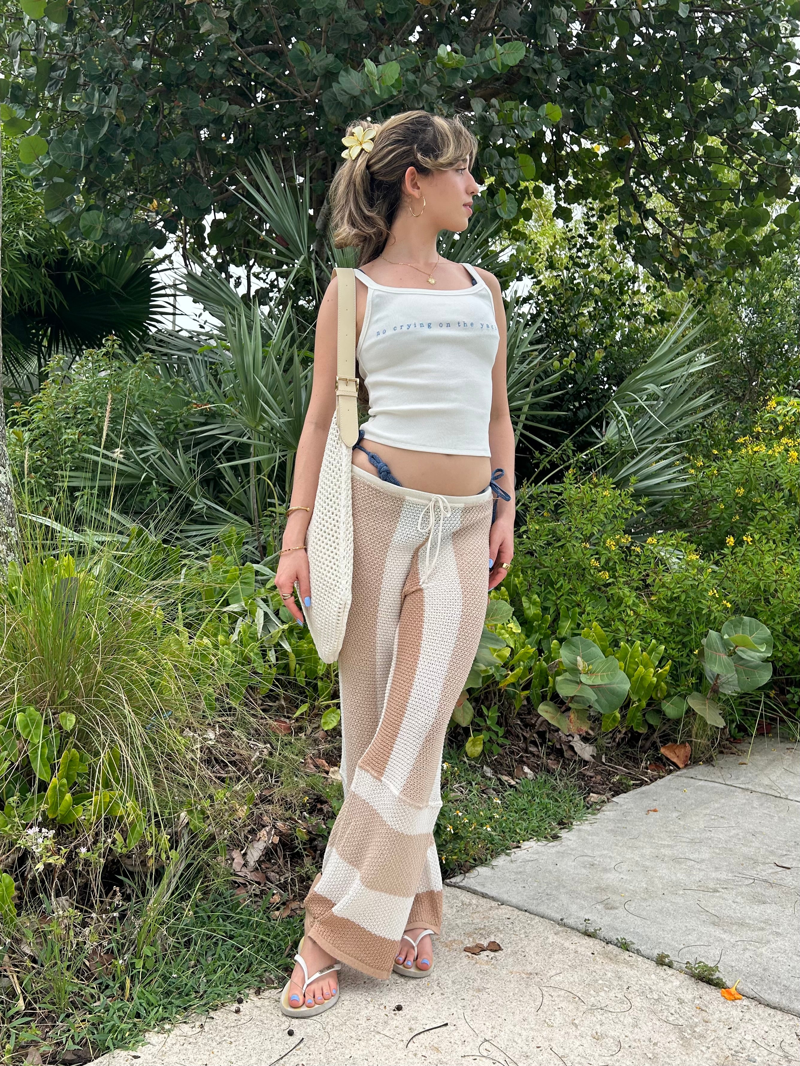 KNIT STRIPED CROCHET PANT