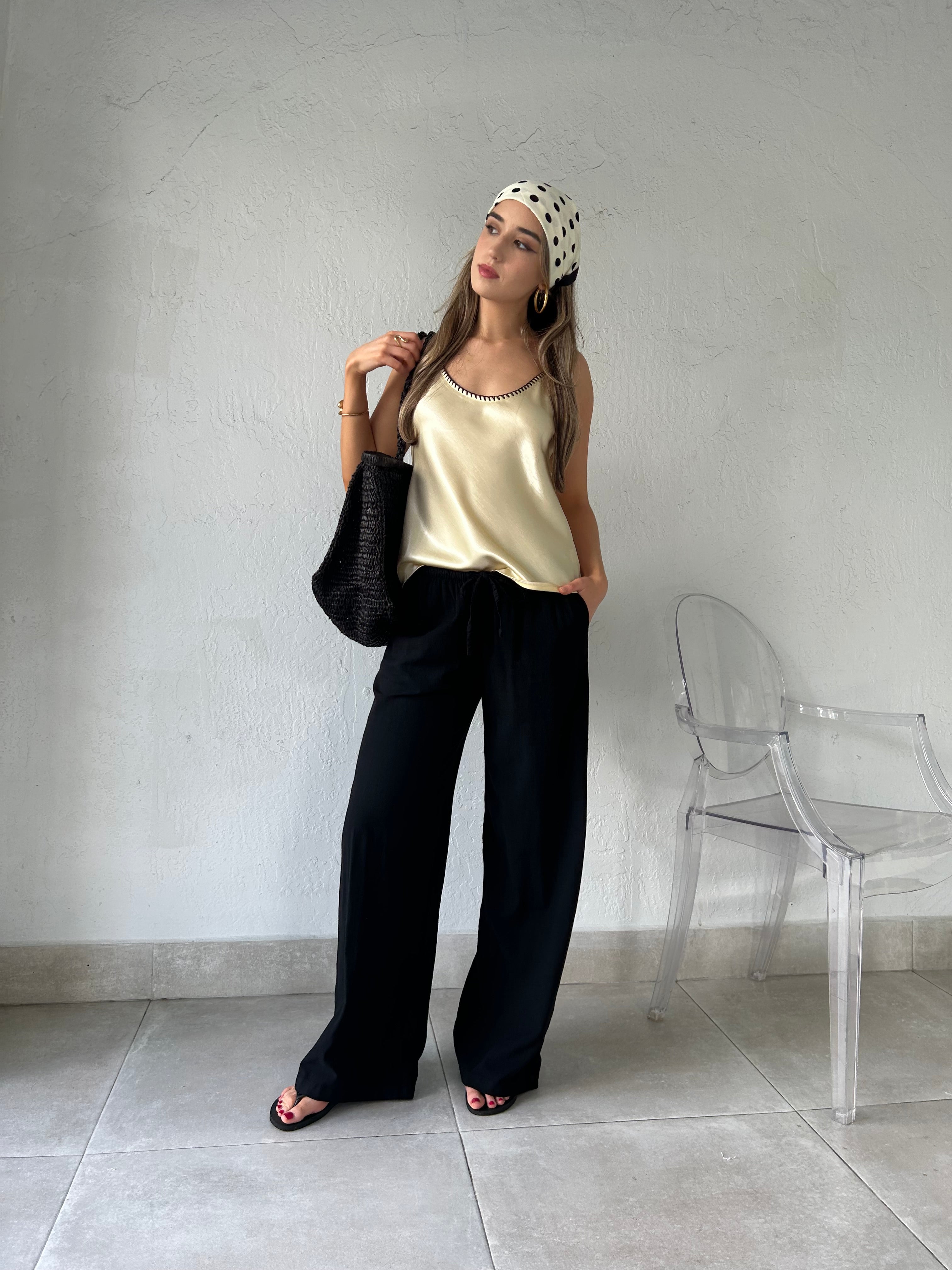 BELLA STITCH TRIM SATIN CAMI-BANANA