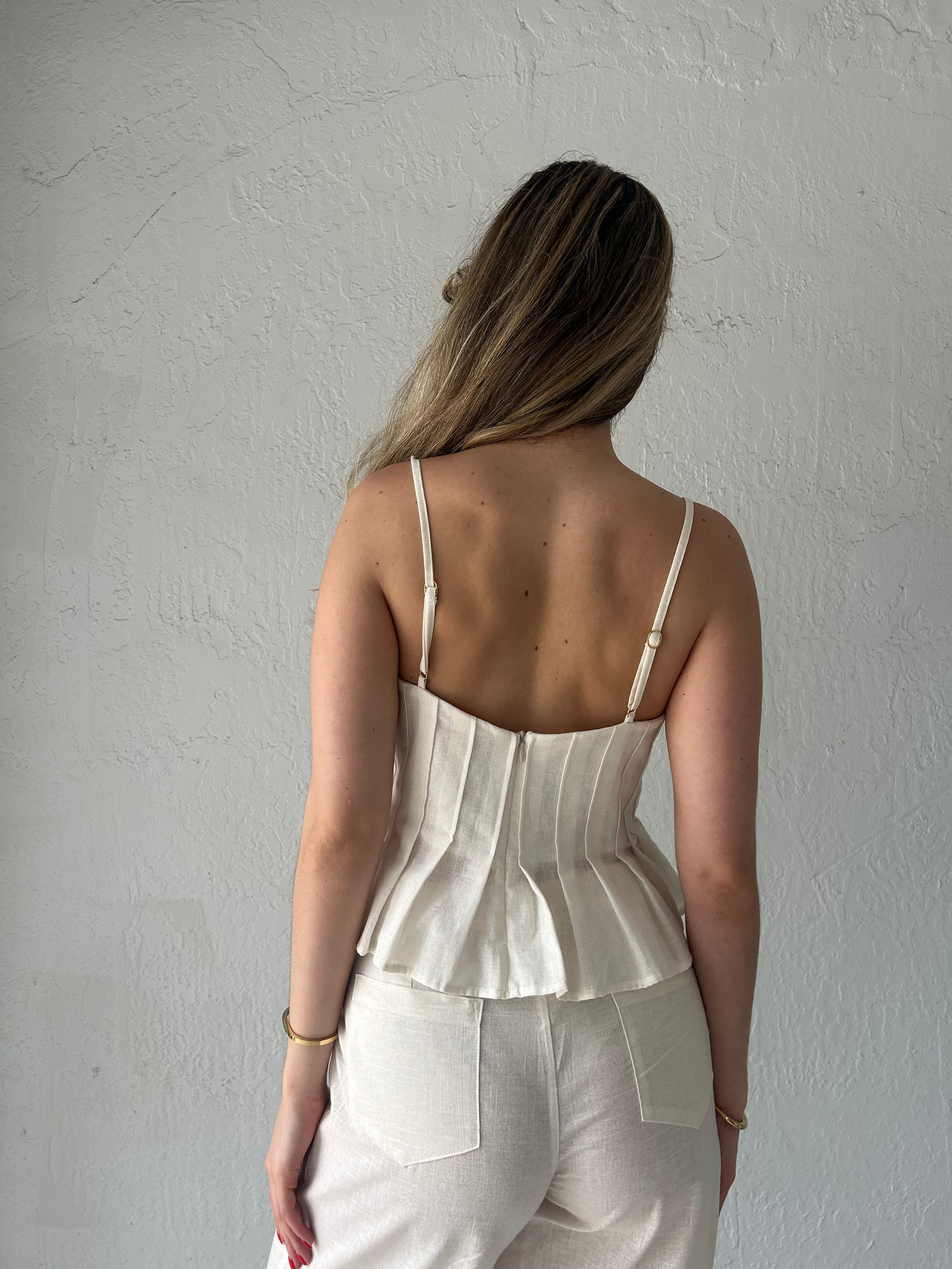 CURACAO PLEATED LINEN TOP