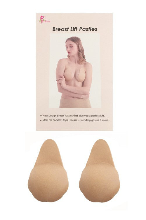 Say goodbye to uncomfortable bras and hello to BREAST LIFTS! These soft and adhesive pasties not only lift and enhance your cleavage, but also add fullness to your bust. Perfect for deep v cut clothing, these reusable pasties are a one size fits most solution. Made with 84% nylon and 16% spandex, and featuring a 100% silicone adhesive.