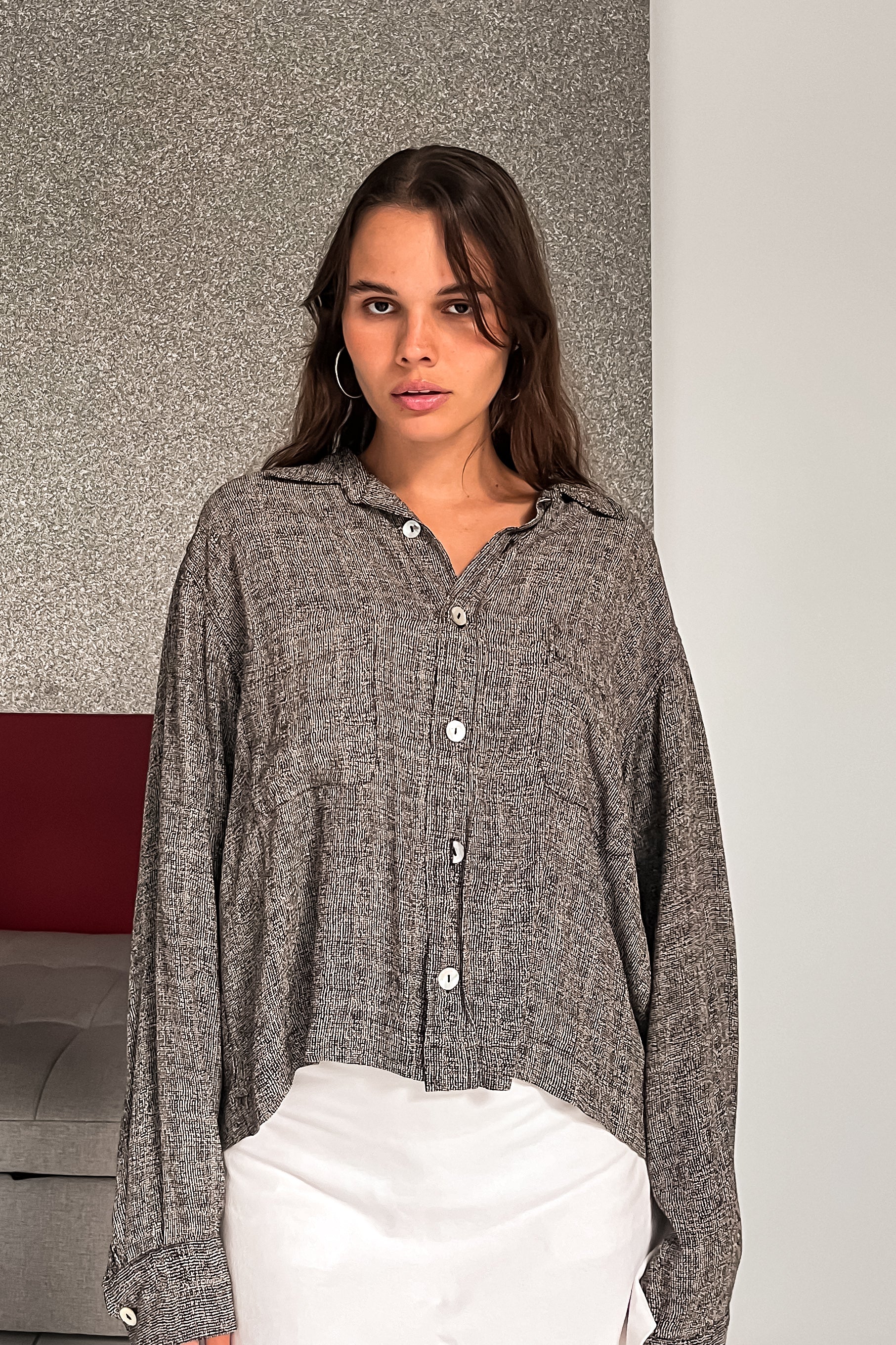 Take a break from boring blouses with our Coffee Break Vintage Blouse! This quirky collared top, in a classic black and grey color scheme, features a convenient front button closure, double chest pockets, and button wrists. work attire