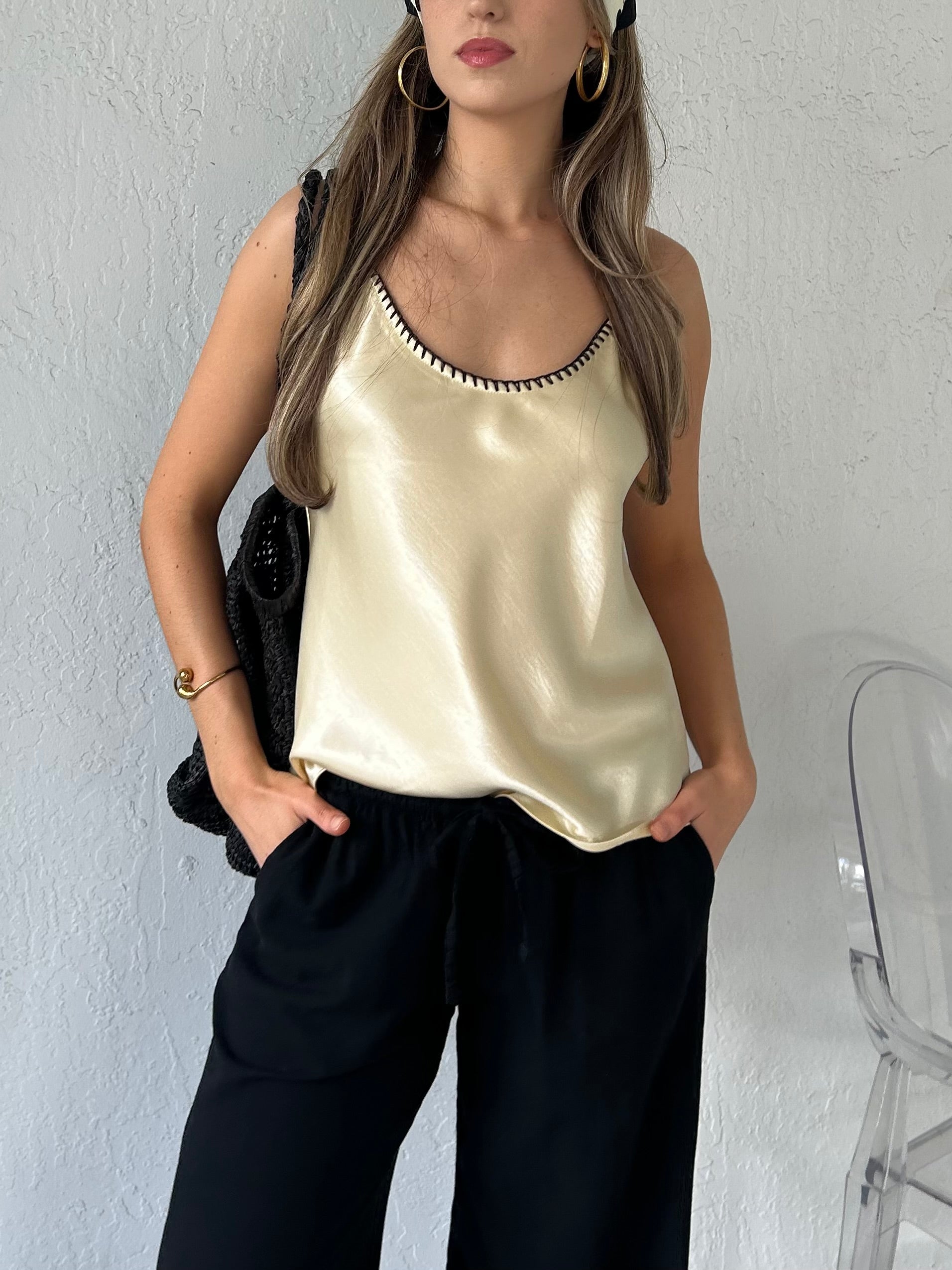 BELLA STITCH TRIM SATIN CAMI-BANANA