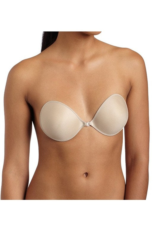 Introducing the ANGEL BRA, the super lightweight and natural-feeling bra that provides cleavage, lift, and invisibility under sheer clothing. With its adhesive inner lining and fabric outer shell, as well as a clear plastic front clasp, this bra is perfect for backless and strapless tops and dresses. Plus, it's reusable and comes in a variety of sizes based on cup size. Get the perfect fit and look effortlessly stunning. Try the ANGEL BRA today!