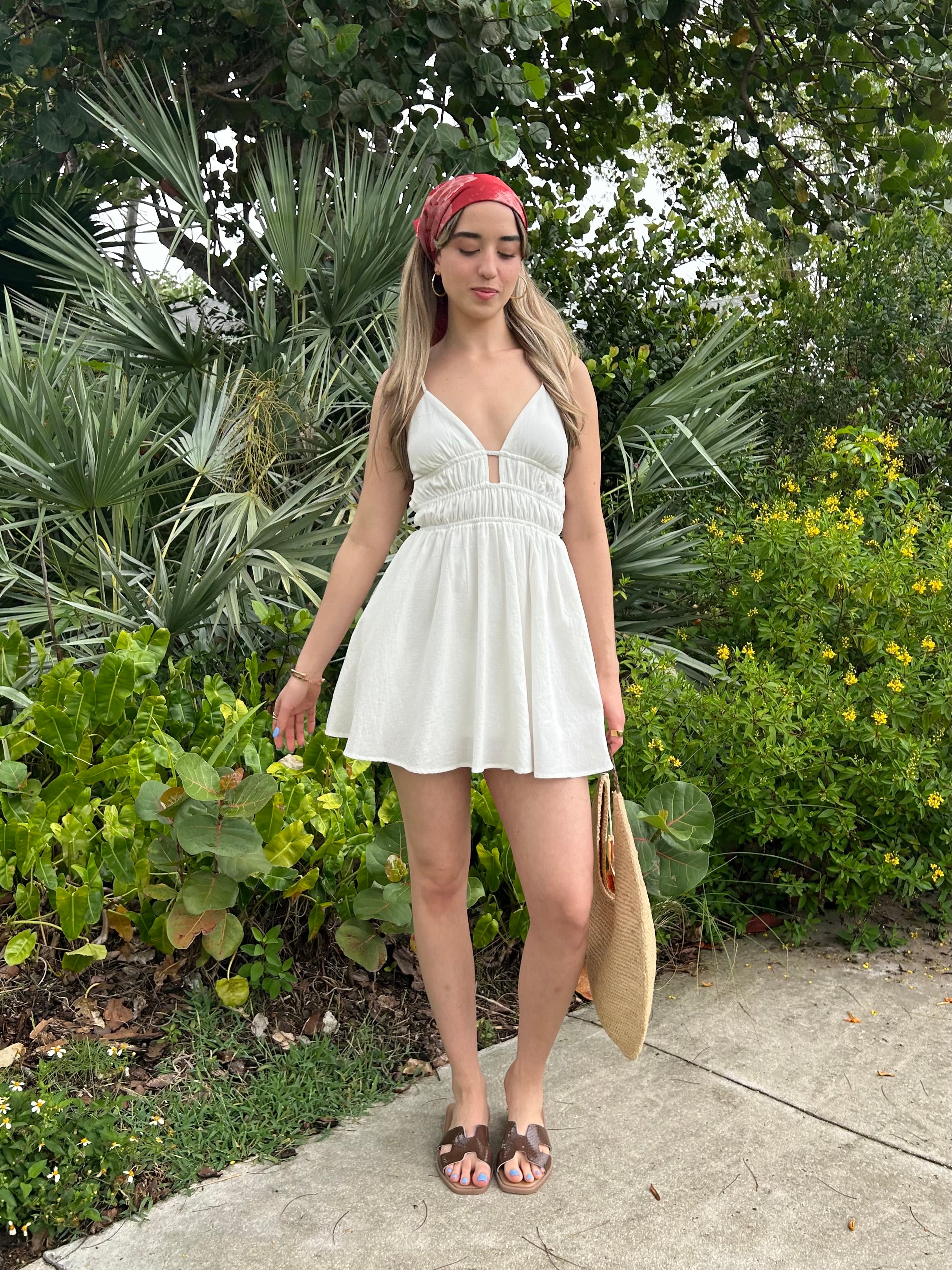 PICNIC COTTON MINI DRESS-WHITE
