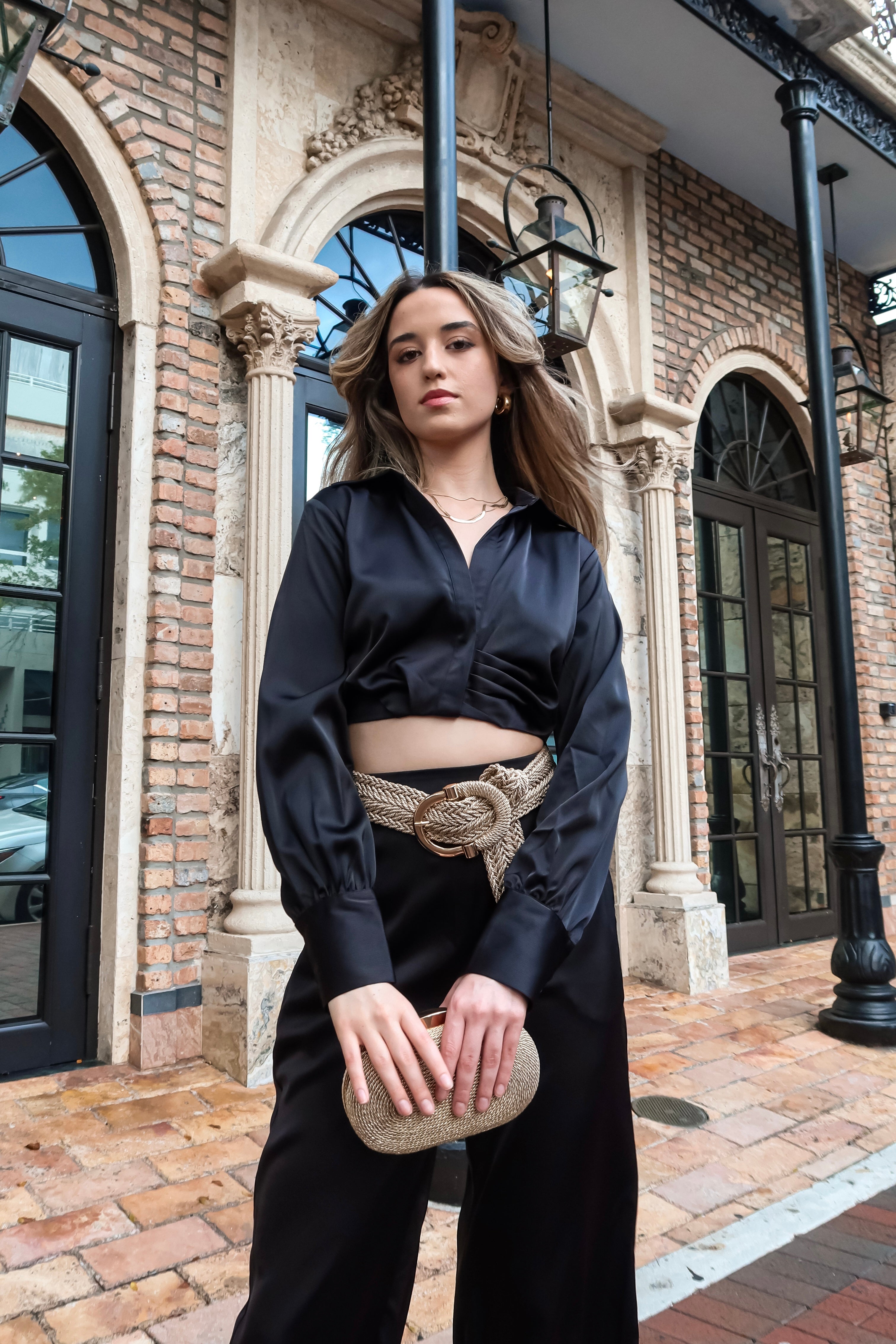 PARIS NIGHTS SATIN CROP TOP BLACK
