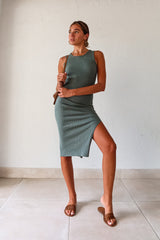PLAIN + SIMPLE MIDI DRESS - OLIVE
