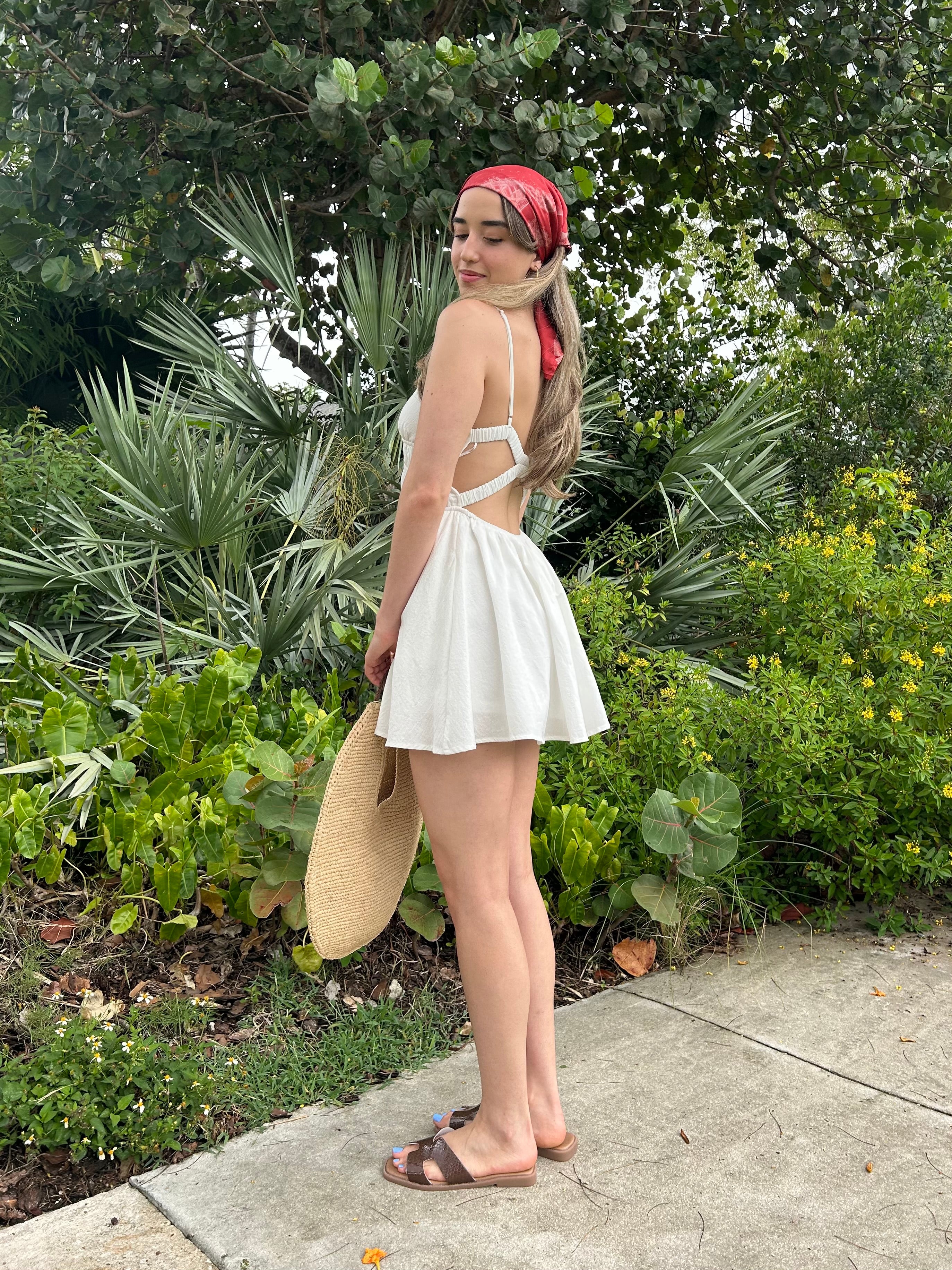 PICNIC COTTON MINI DRESS-WHITE